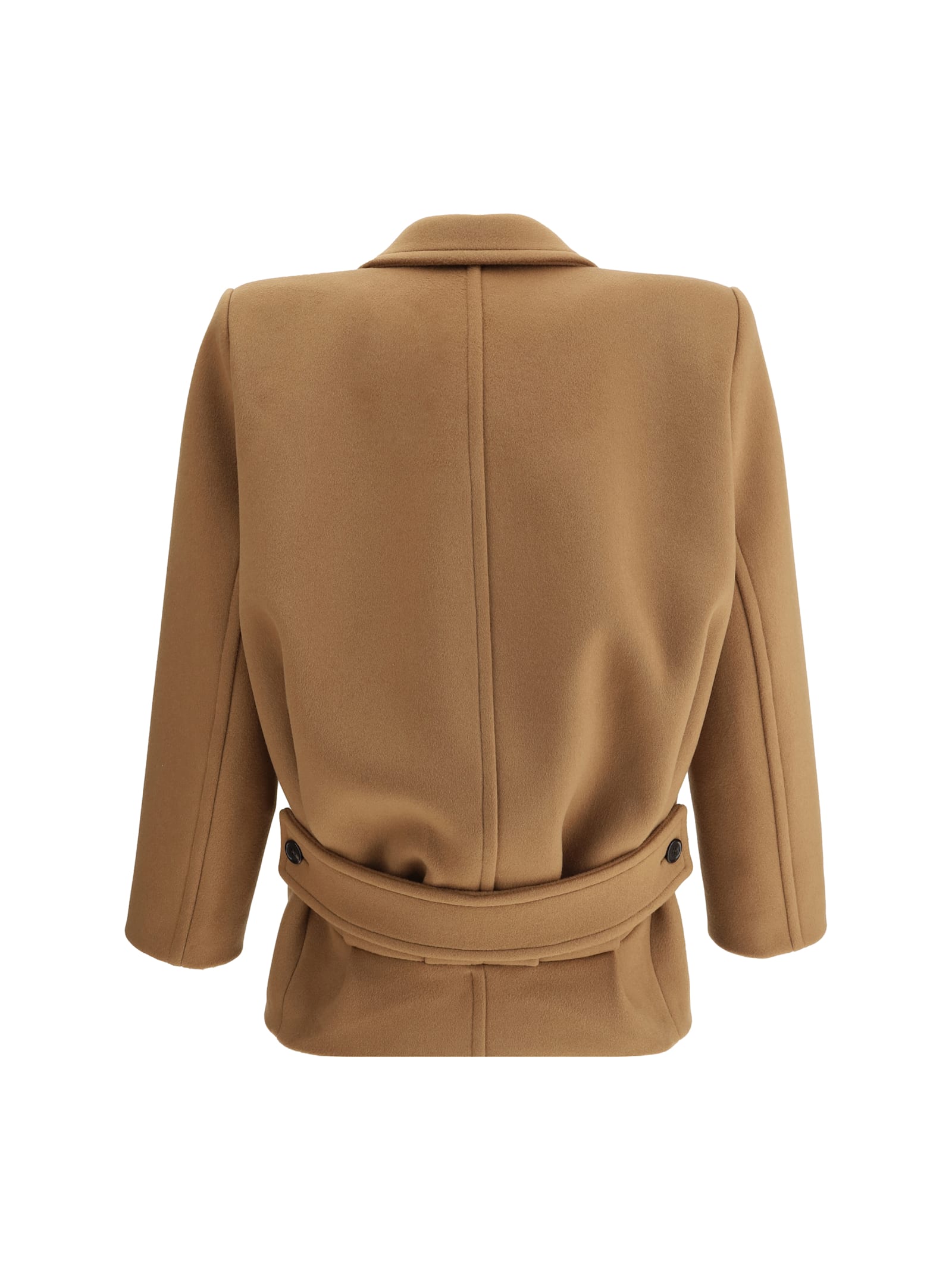 Saint Laurent Wool Coat With Wide Lapels And Back Vent In Azelan