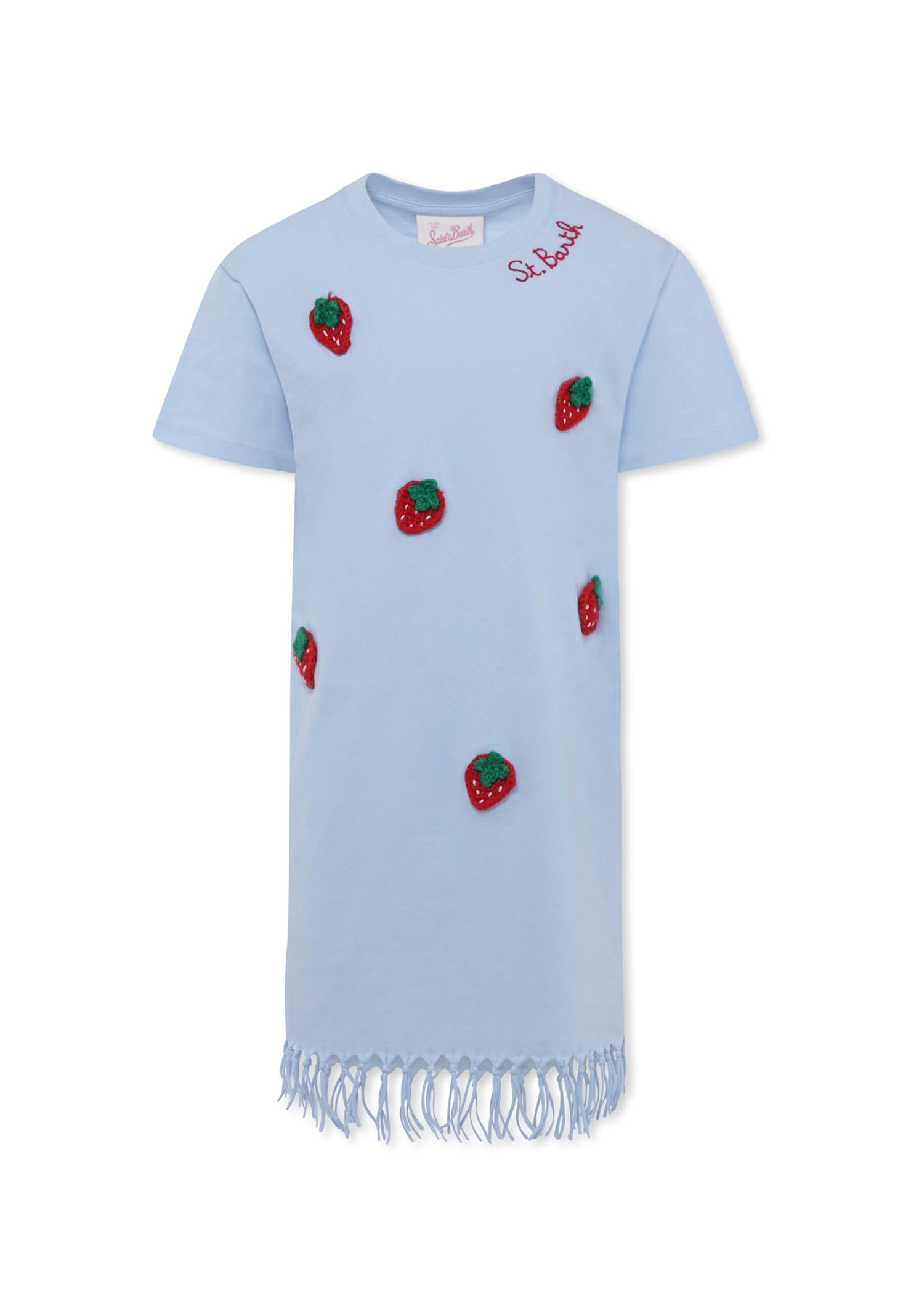 Mc2 Saint Barth Kids' Light Blue Dress For Girl With Strawberries