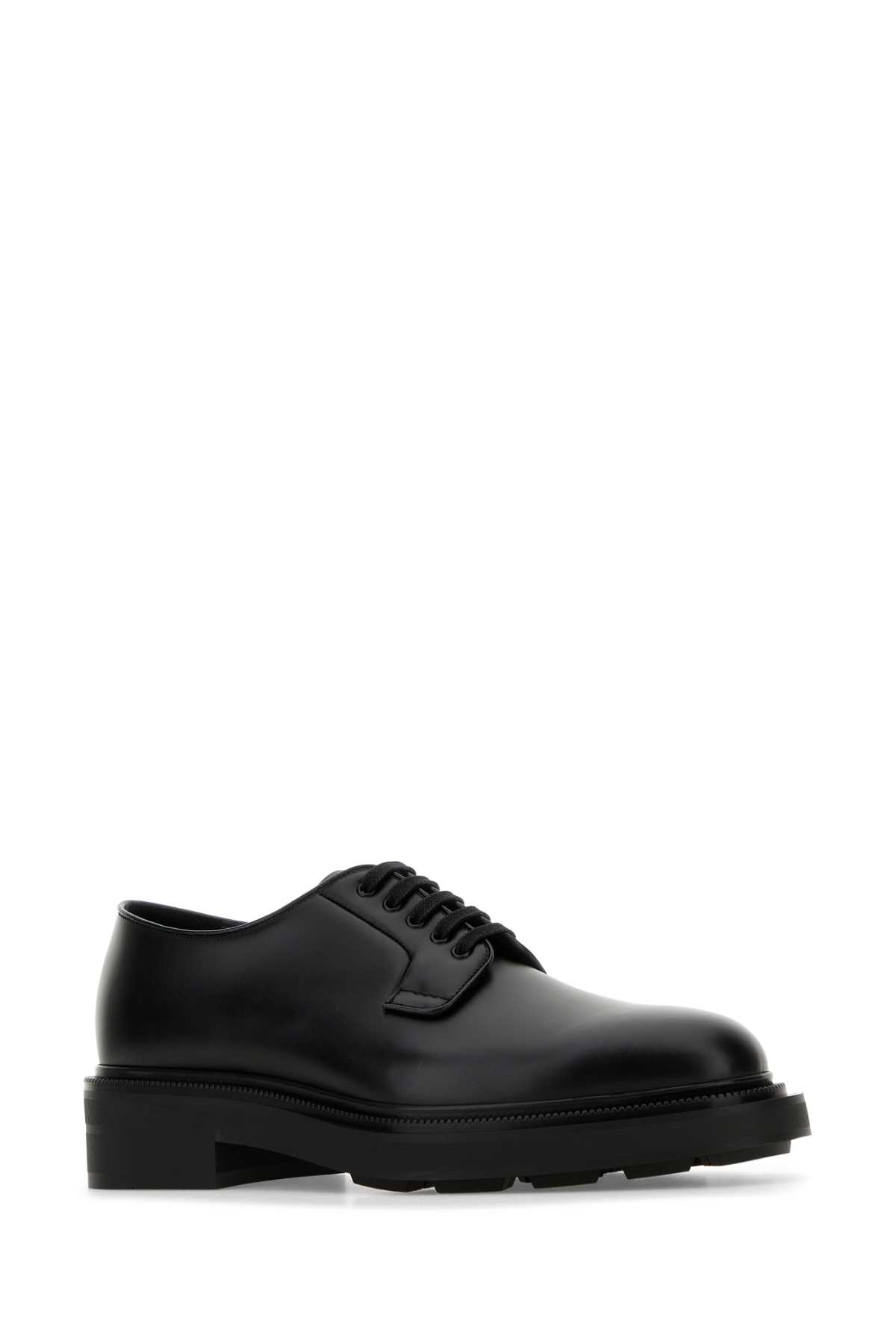 Shop Prada Black Leather Lace-up Shoes In Nero