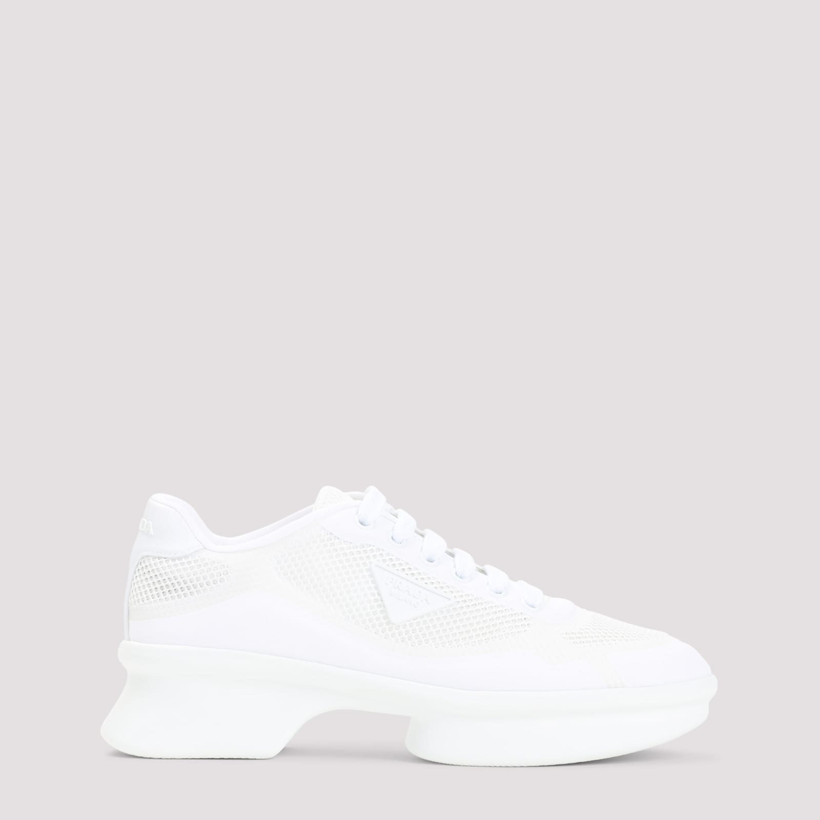 Prada Almond Toe Lace-up Rubber Sole Sneakers In White