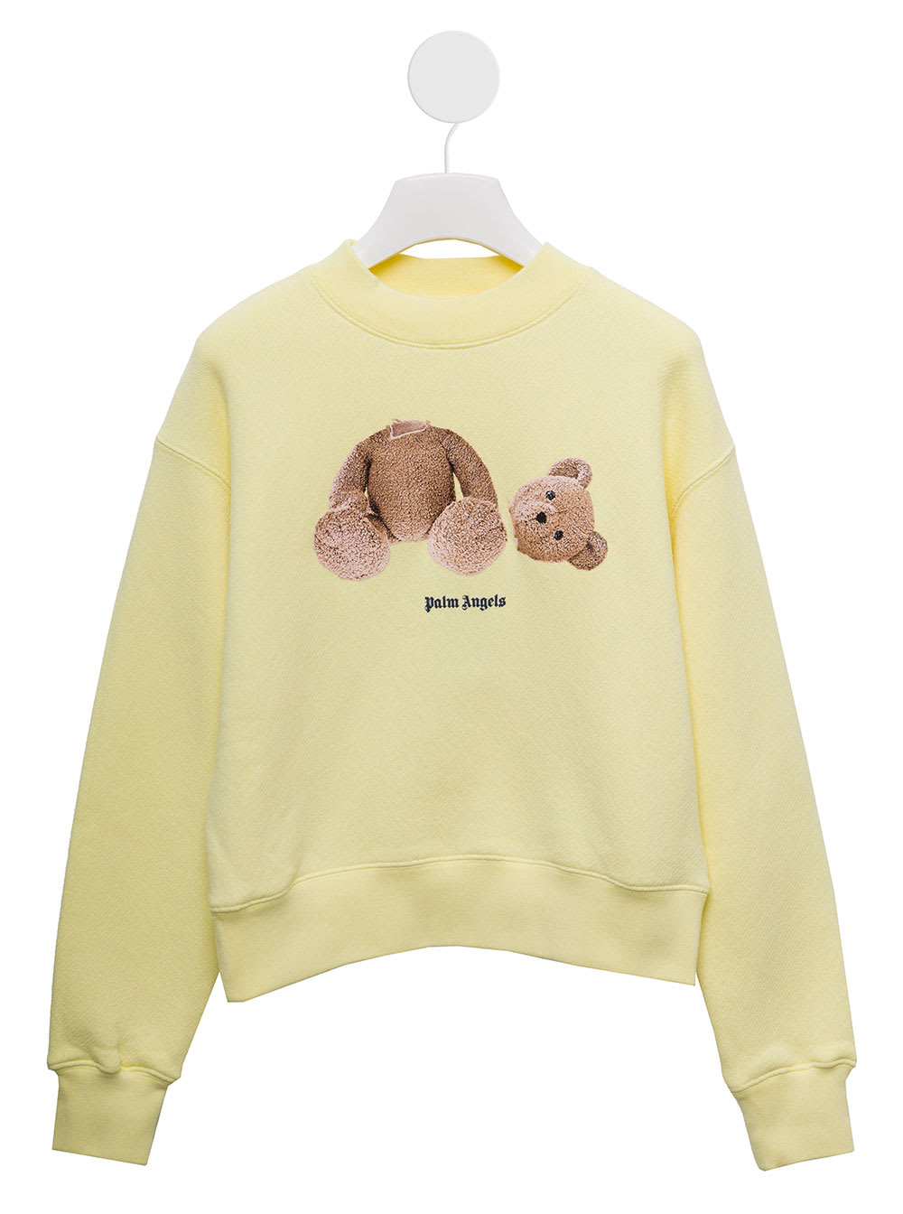 Palm Angels Kids Boys Yellow Cotton Sweatshirt With Bear Logo Print