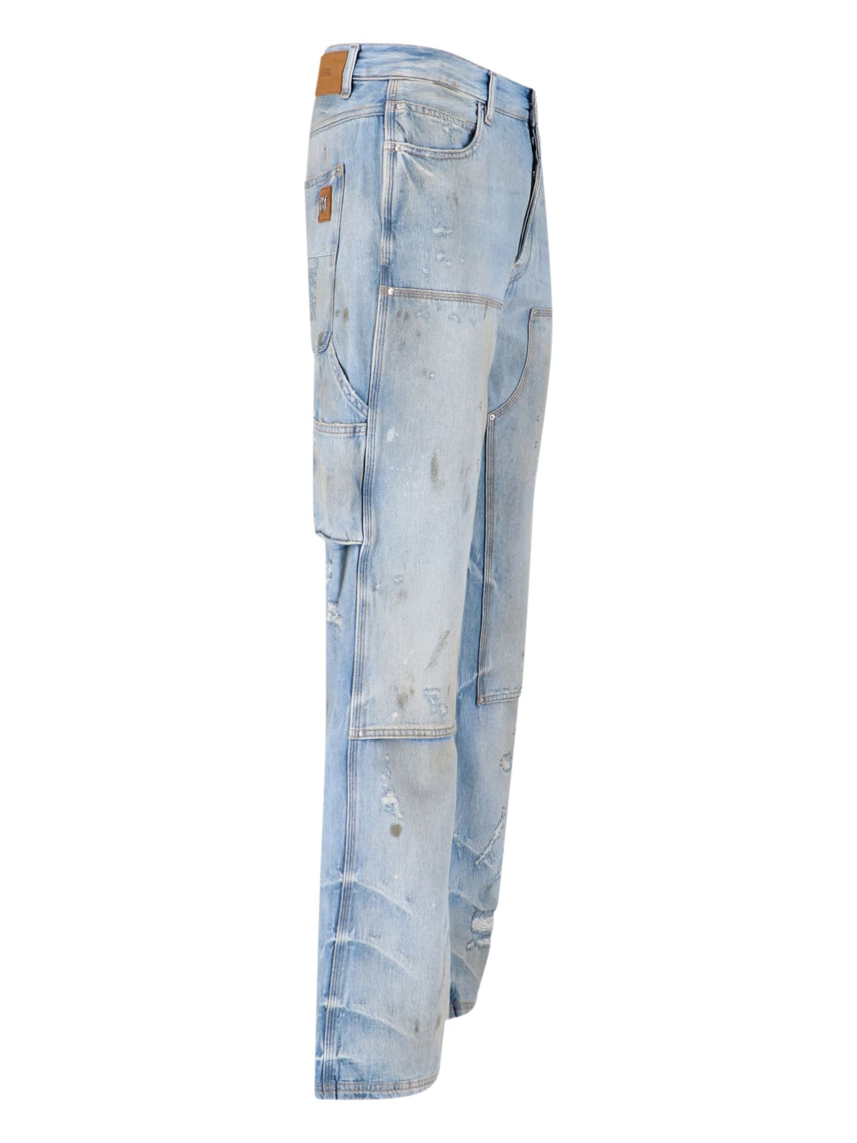 Amiri Straight Carpenter Style Trousers With Distressed Detailing In Blue