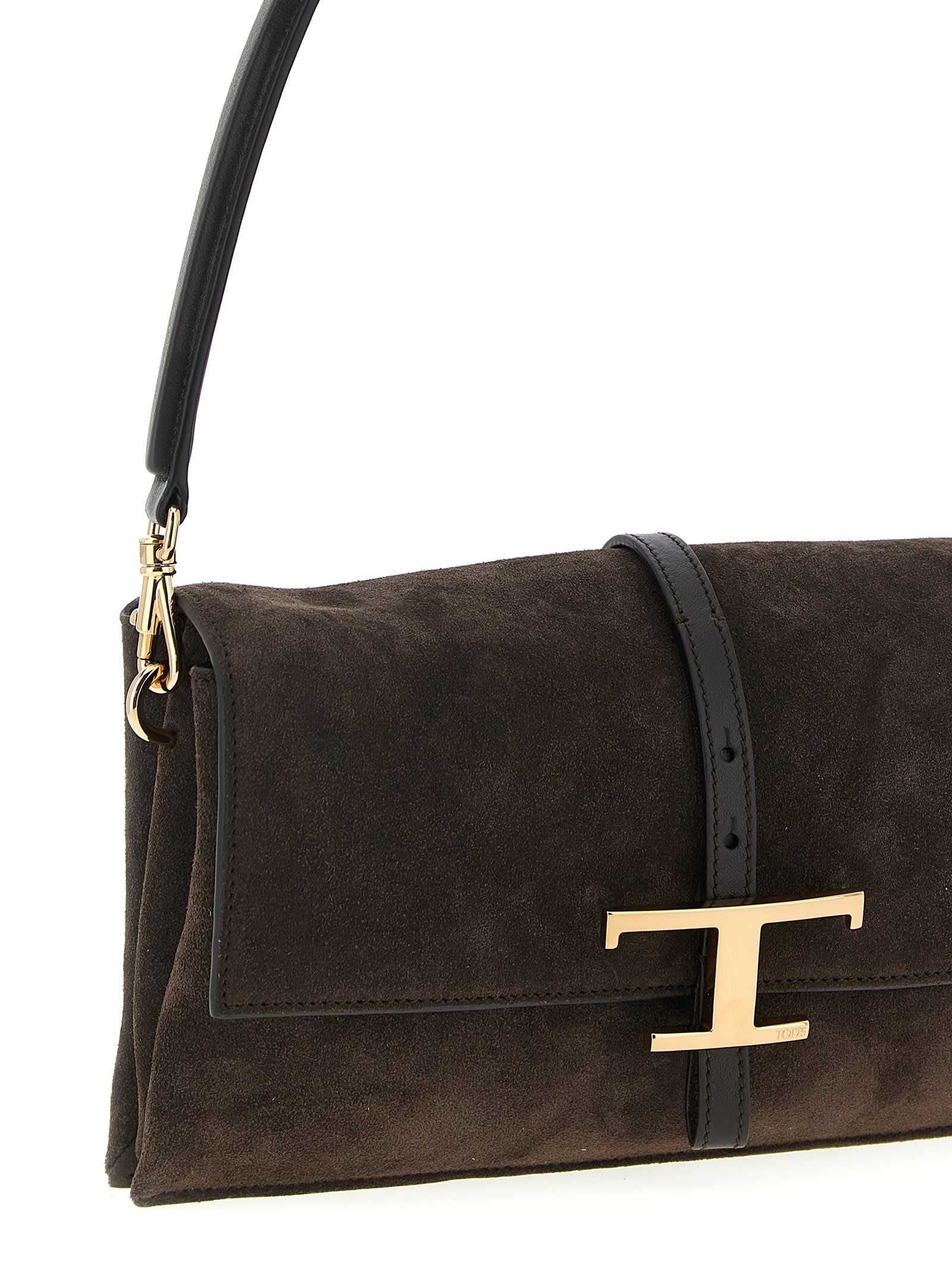 Tod's Mini T Timeless Suede Shoulder Bag In Brown