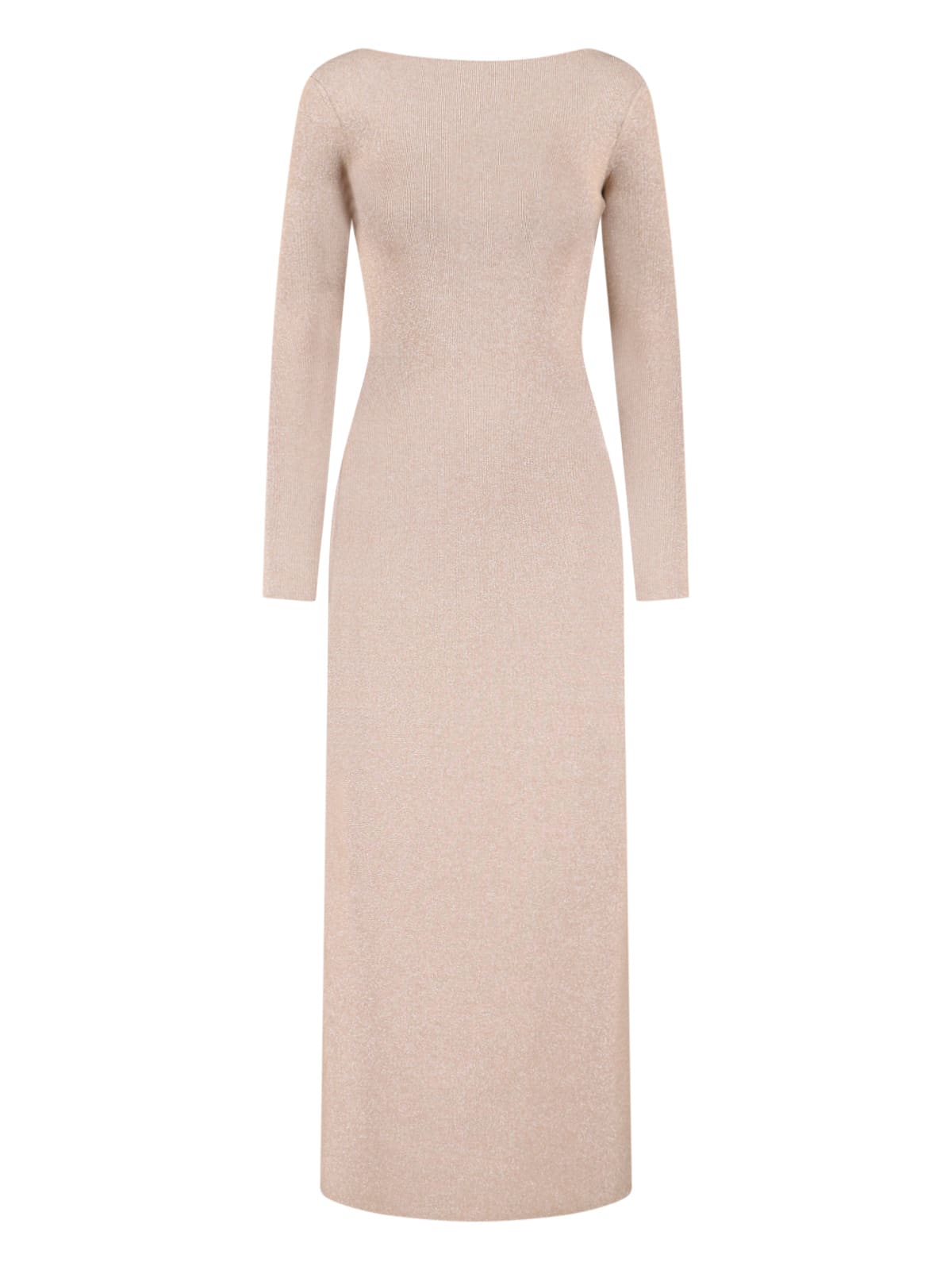 Max Mara Ribbed Maxi Dress With Round Neckline And Deep V-back In Neutral