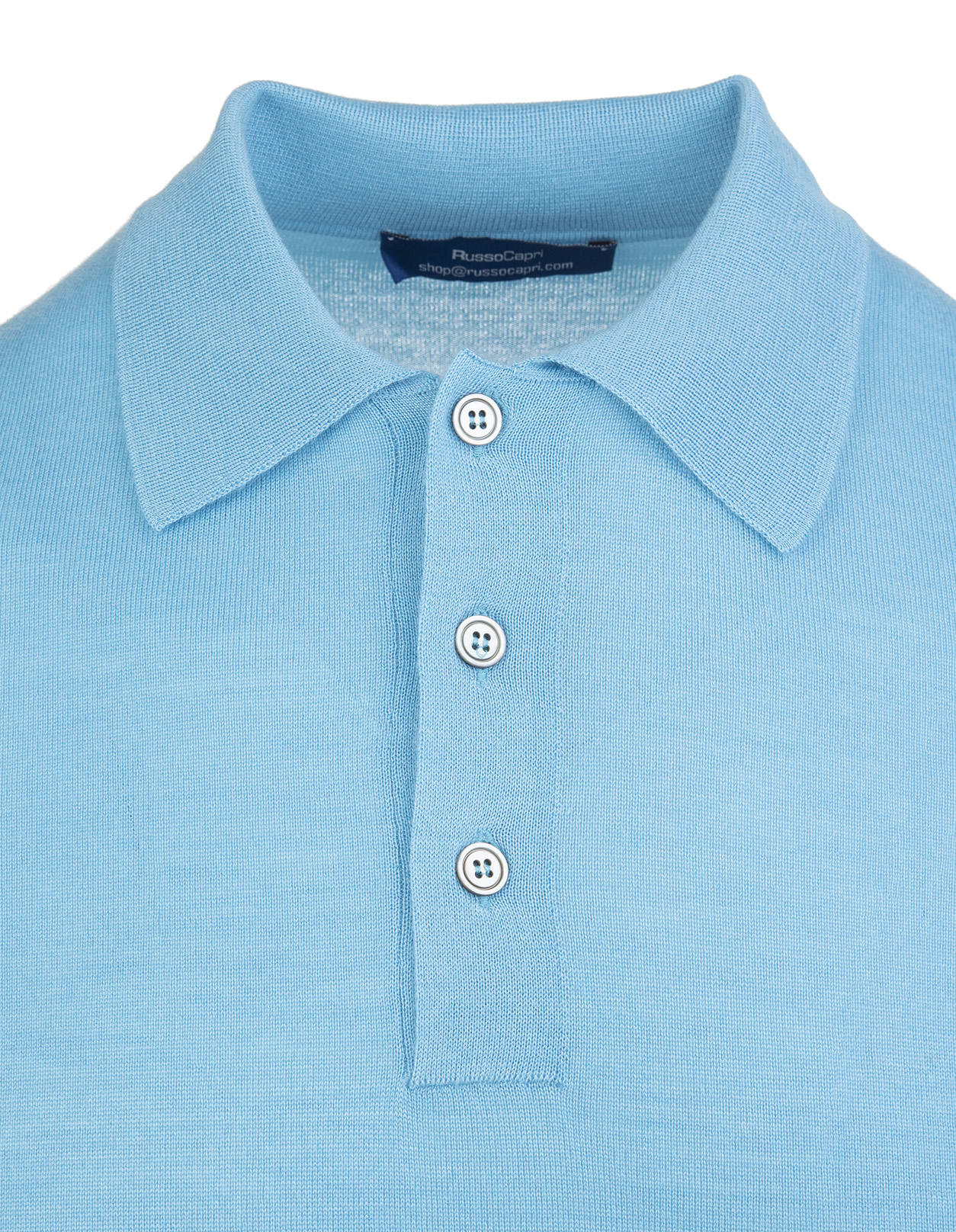 FEDELI FEDELI SHORT SLEEVE POLO SHIRT IN LIGHT BLUE SILK AND CASHMERE