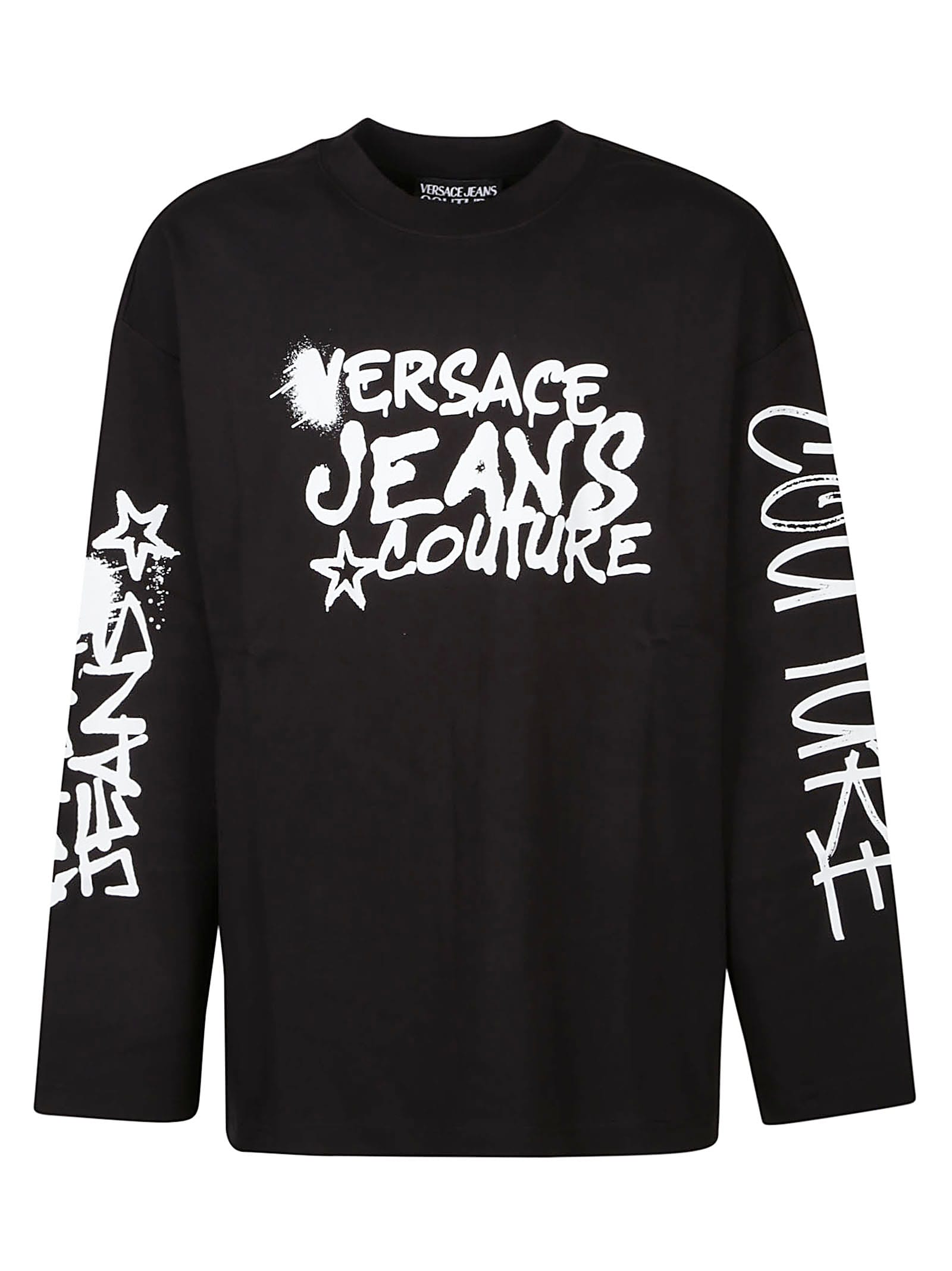 Versace Jeans Couture Logo Dripping Long Sleeve T-shirt In Black