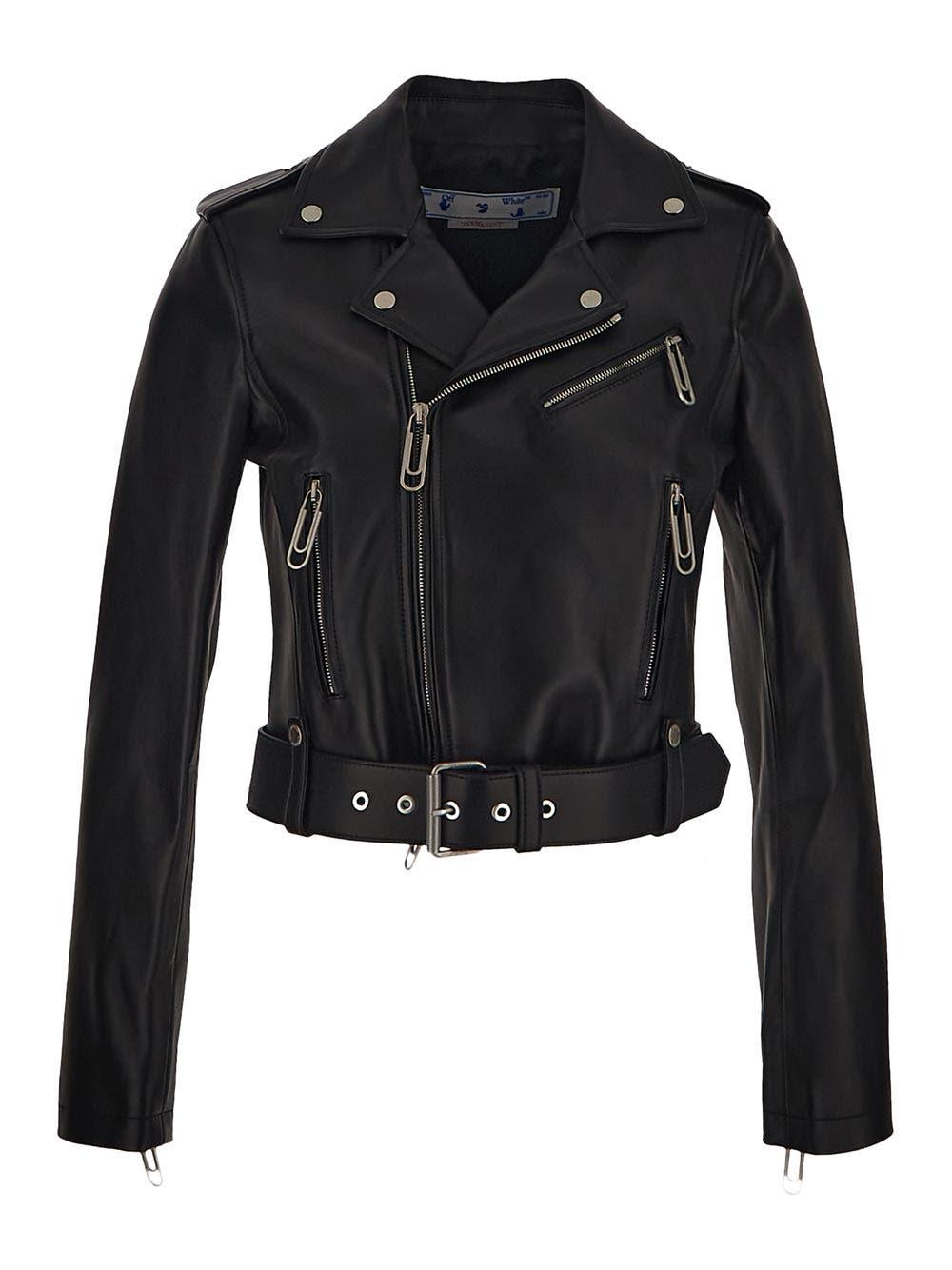 Off-white Leather Jacket In Black | ModeSens