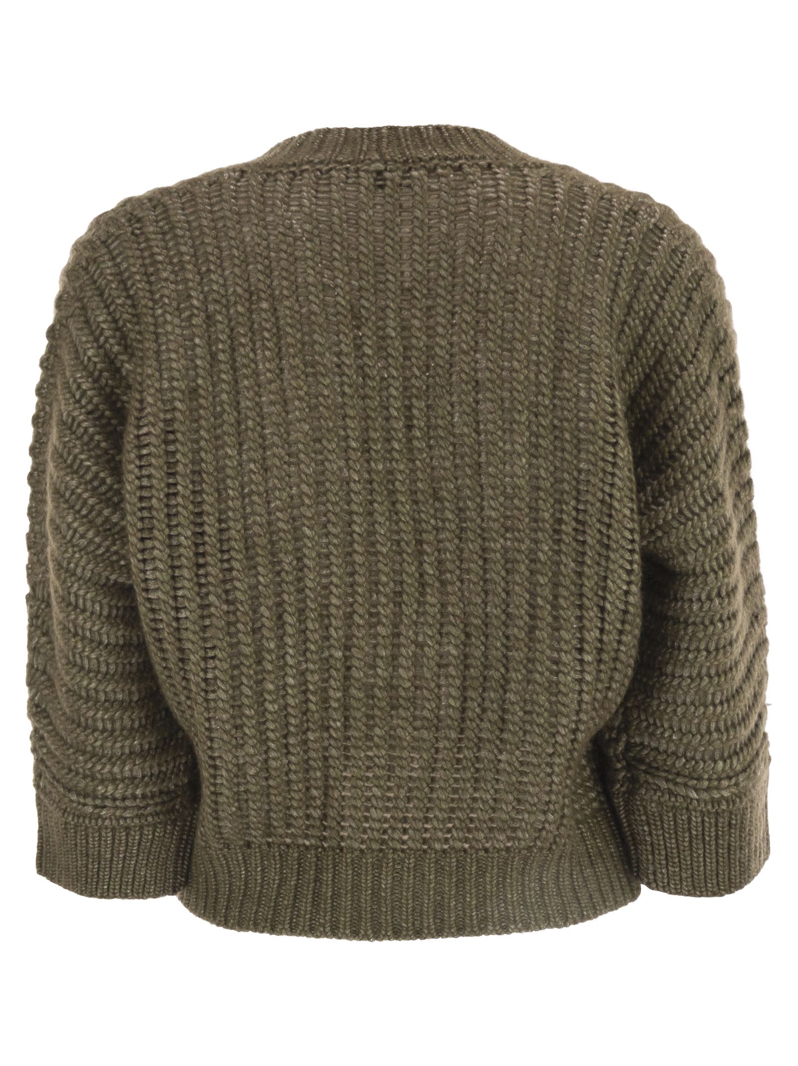 Peserico Wool And Alpaca Mesh Cardigan In Brown