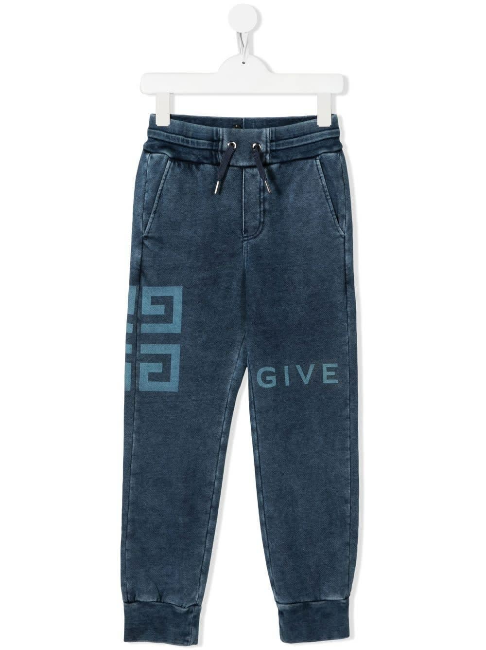 Kids Denim Blue Joggers With Givenchy 4g Print