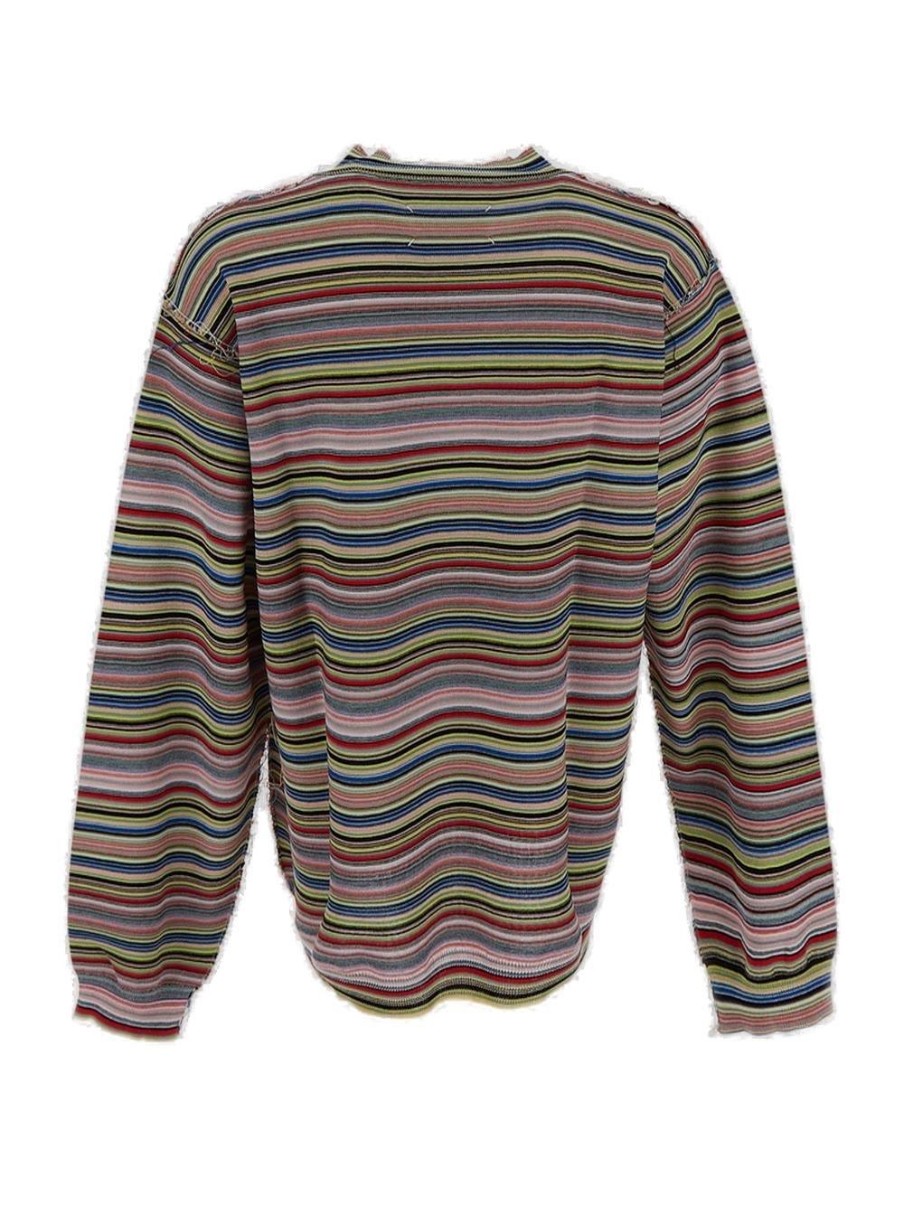 Shop Maison Margiela Striped Knitted Long-sleeved T-shirt In Multicolor