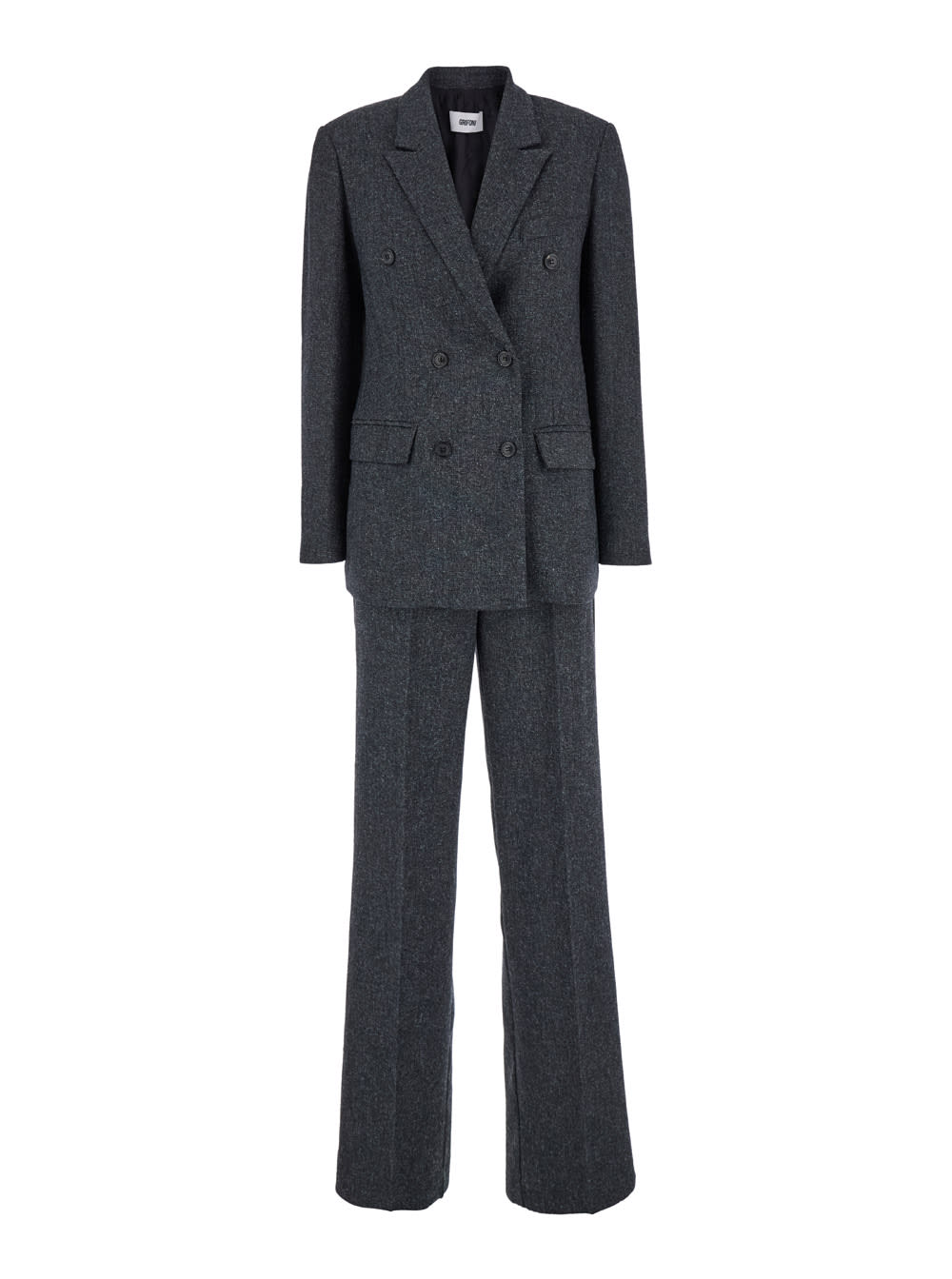 Grey Double-breasted Suit With Notched Revers In Stretch Fabric Woman