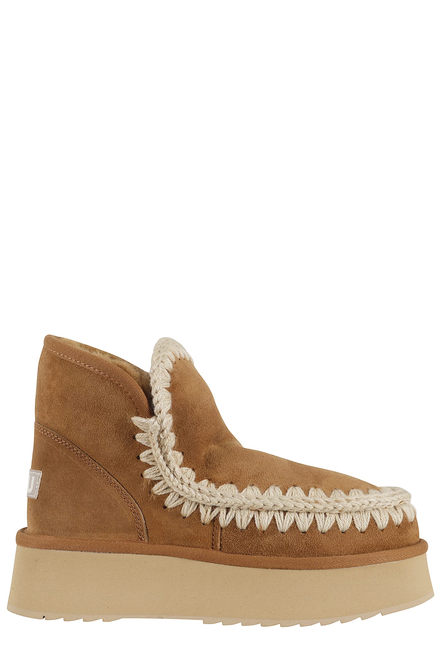 Mou Mini Eskimo Beige Ankle Boots With Logo Patch On The Rear In Leather And Suede Woman In Neutral