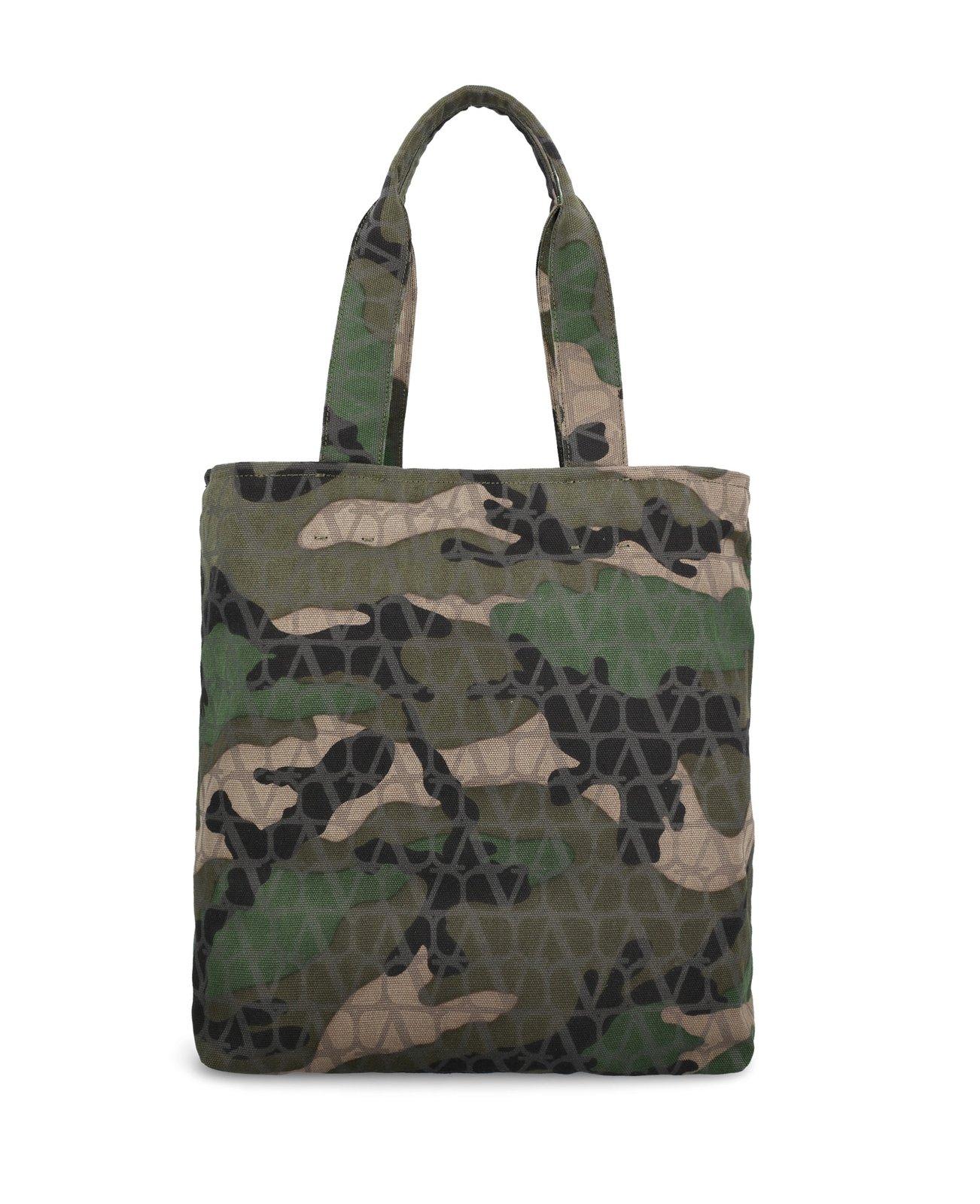 Shop Valentino Camouflage-patterned Top Handle Bag In Green