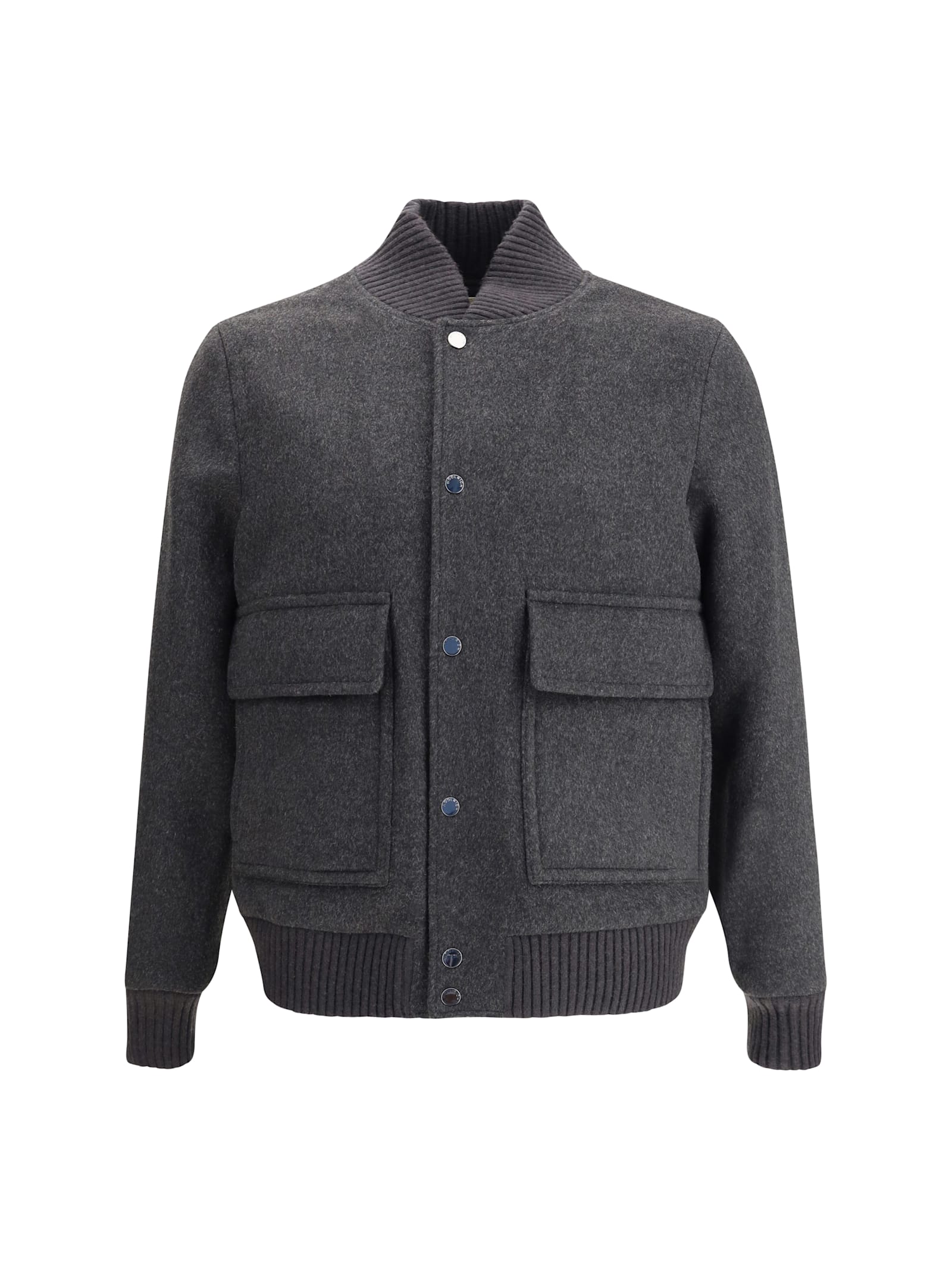 Woolrich Wool Twill Pocket Bomber In Gray
