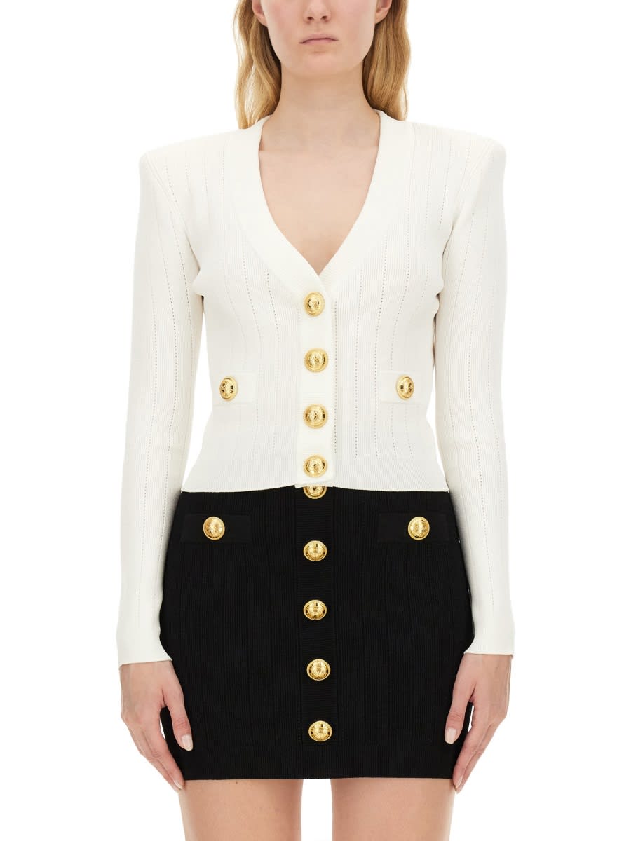 Shop Balmain Cropped Cardigan In Black