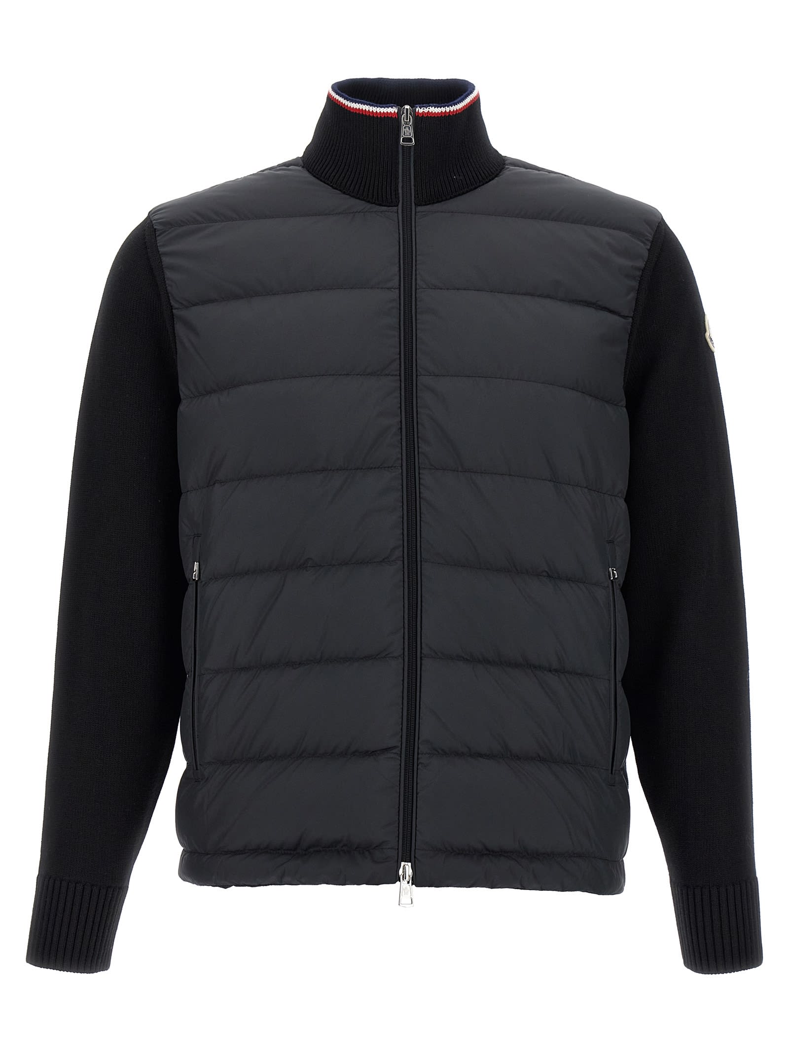 Moncler Padded Cotton Cardigan In Black