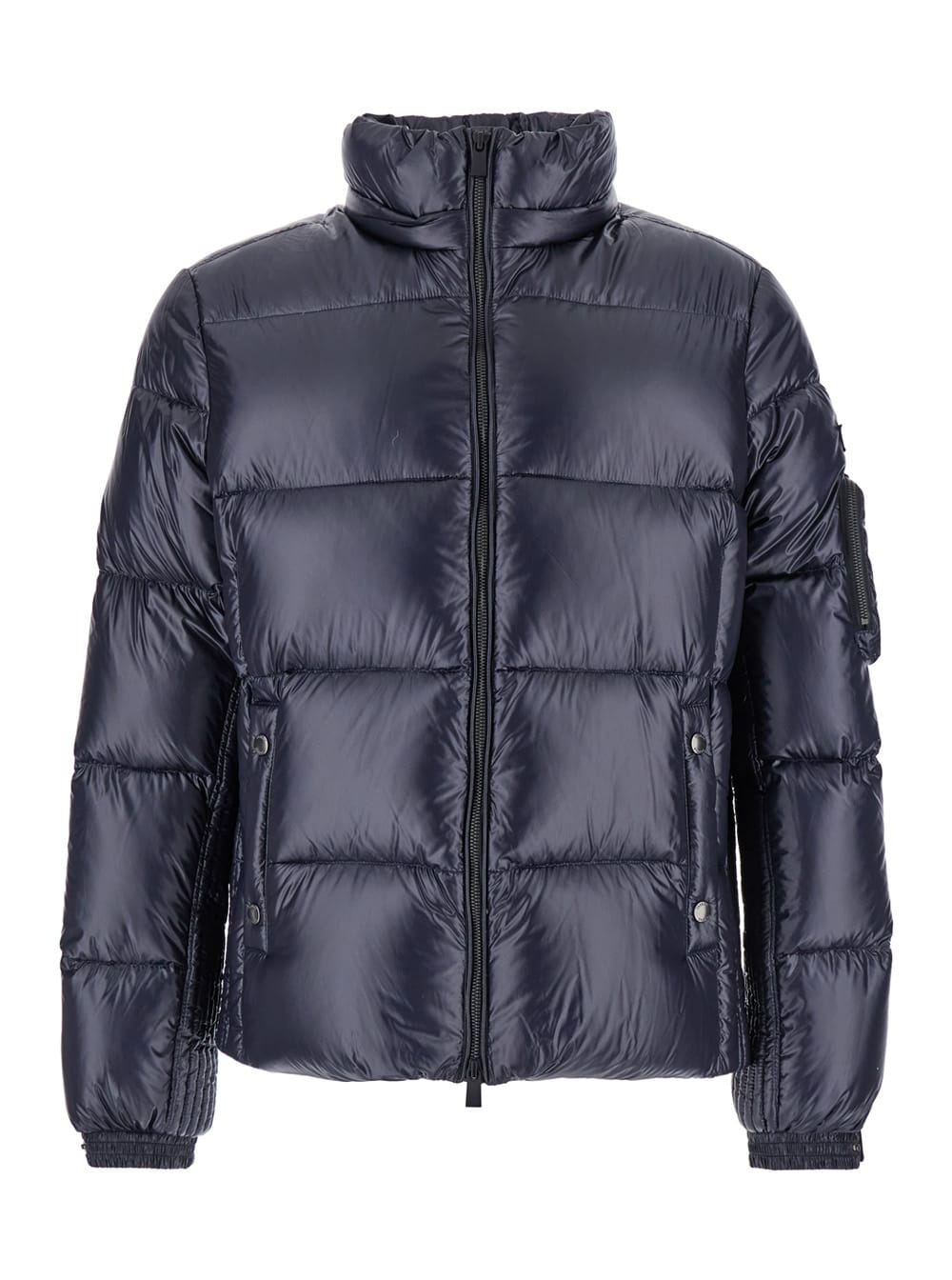 Shop Tatras Belbo Blue Down Jacket With Hood And Logo Patch In Tech Fabric Man