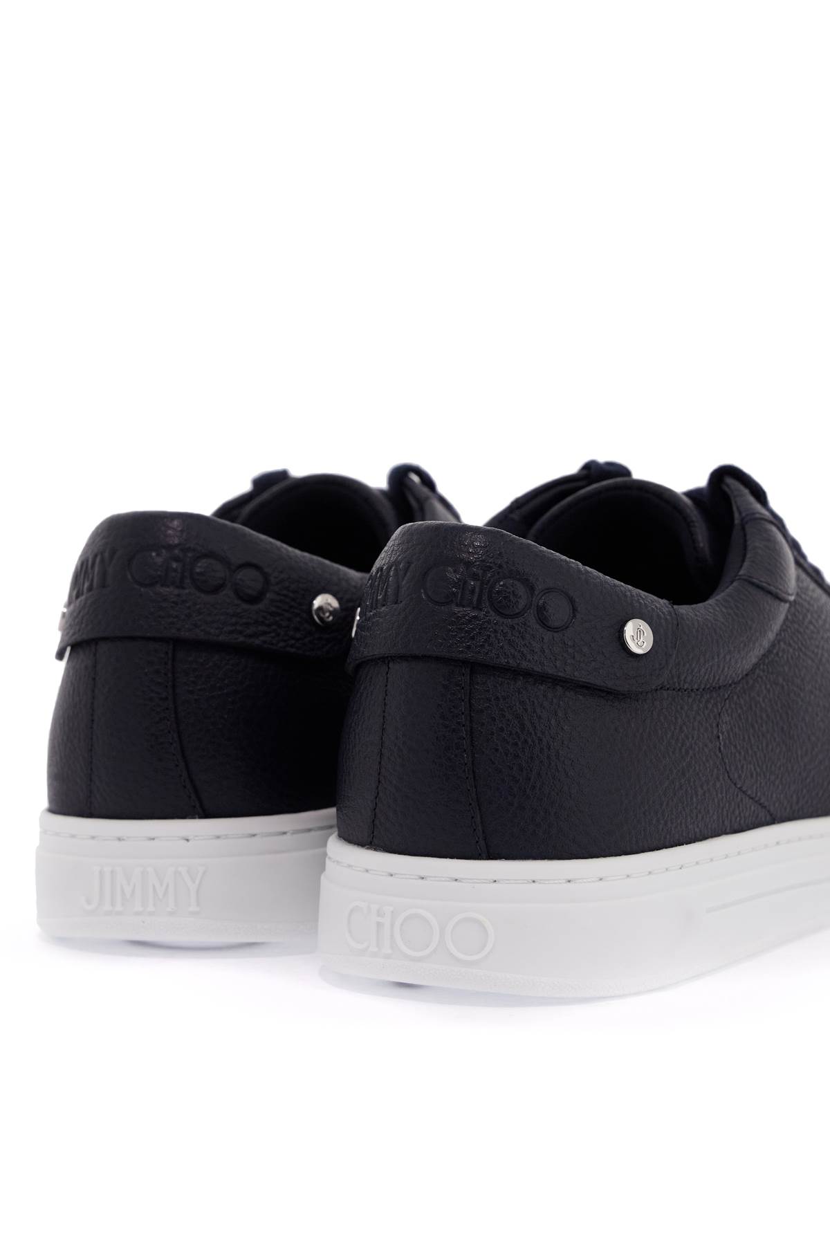 Shop Jimmy Choo Hammered Leather Rome Sneakers In V Navy (blue)