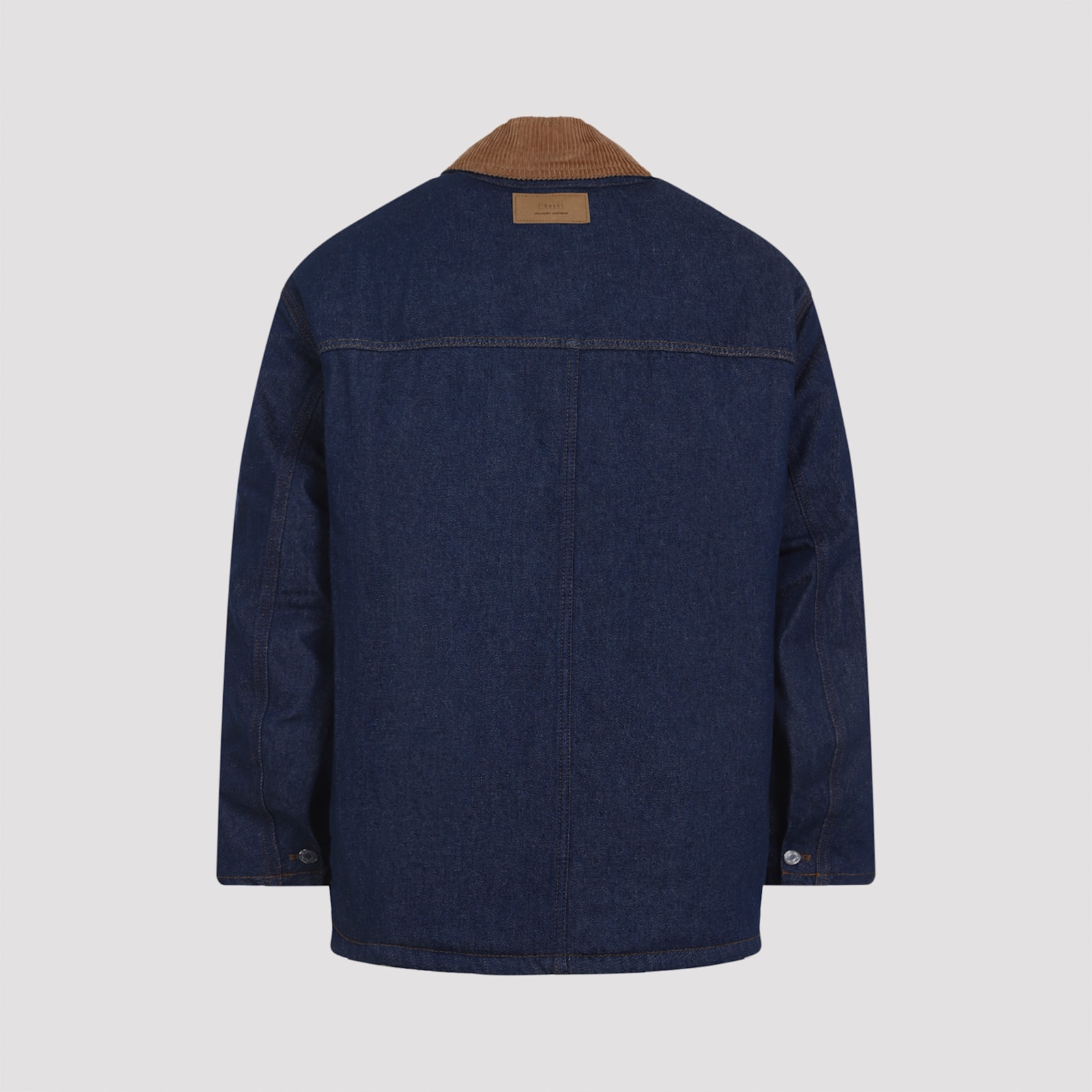Ami Alexandre Mattiussi Dark Denim Jacket With Brown Corduroy Collar In Black
