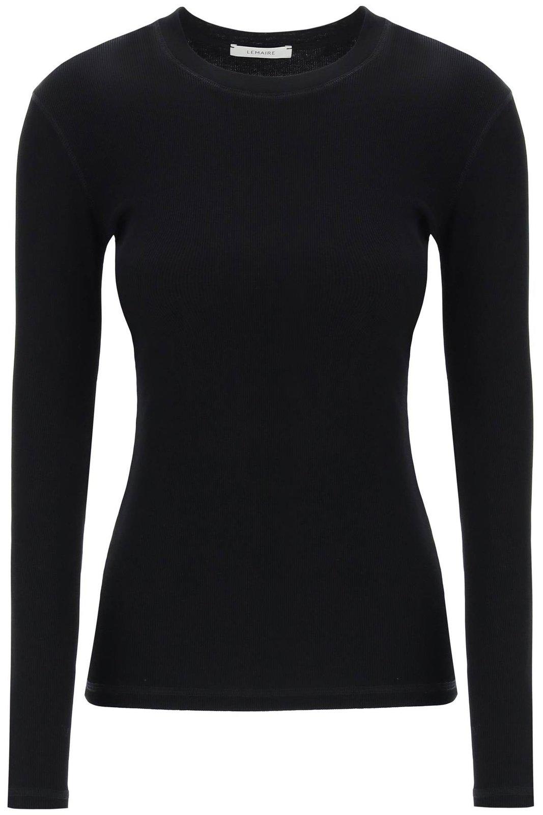 Shop Lemaire Long Sleeved Crewneck T-shirt In Black