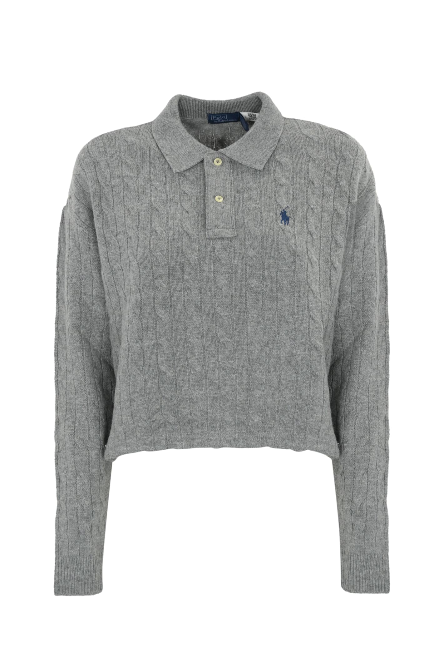 Shop Polo Ralph Lauren Cable-knit Polo Shirt In Wool And Cashmere In Grey