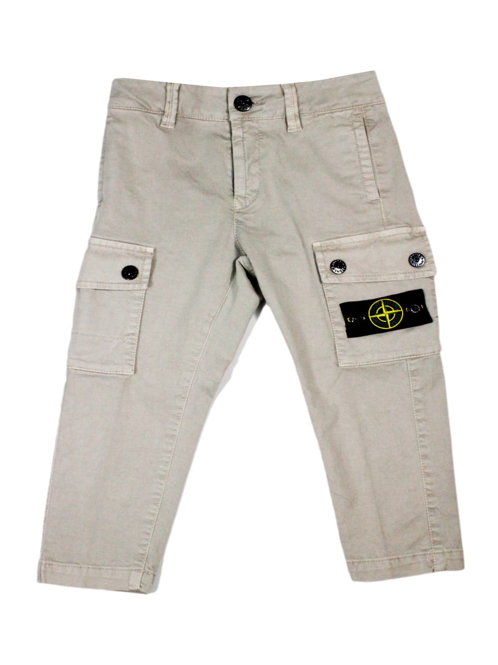 Stone Island Cargo Trousers With Leg Pockets In Stretch Cotton With Badge On The Left Pocket In Grigio
