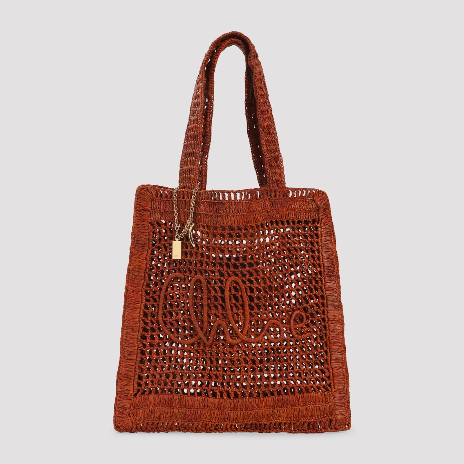 Chloé Clay Brown Raffia Summer Banana Tote Bag In Red