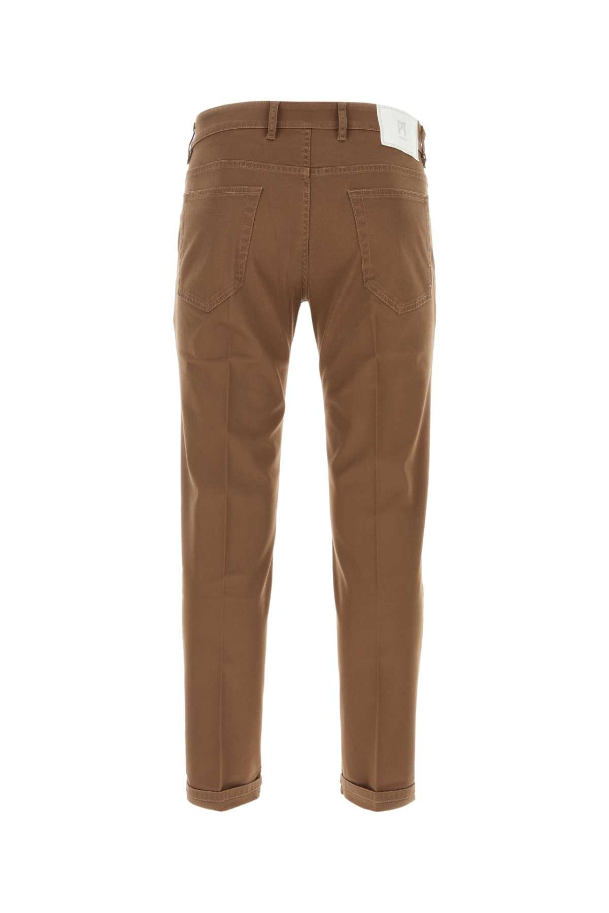 Pt01 Brown Stretch Denim Trouser In Marrone