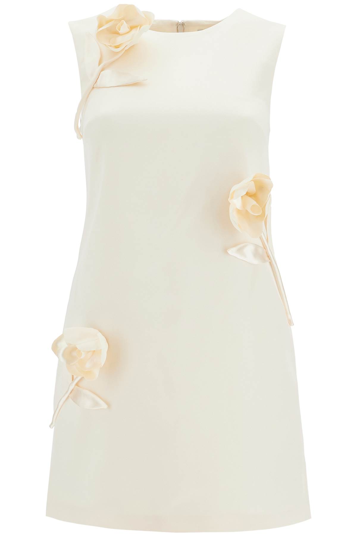 Shop Self-portrait Satin Mini Dress With 3d In Cream (white)