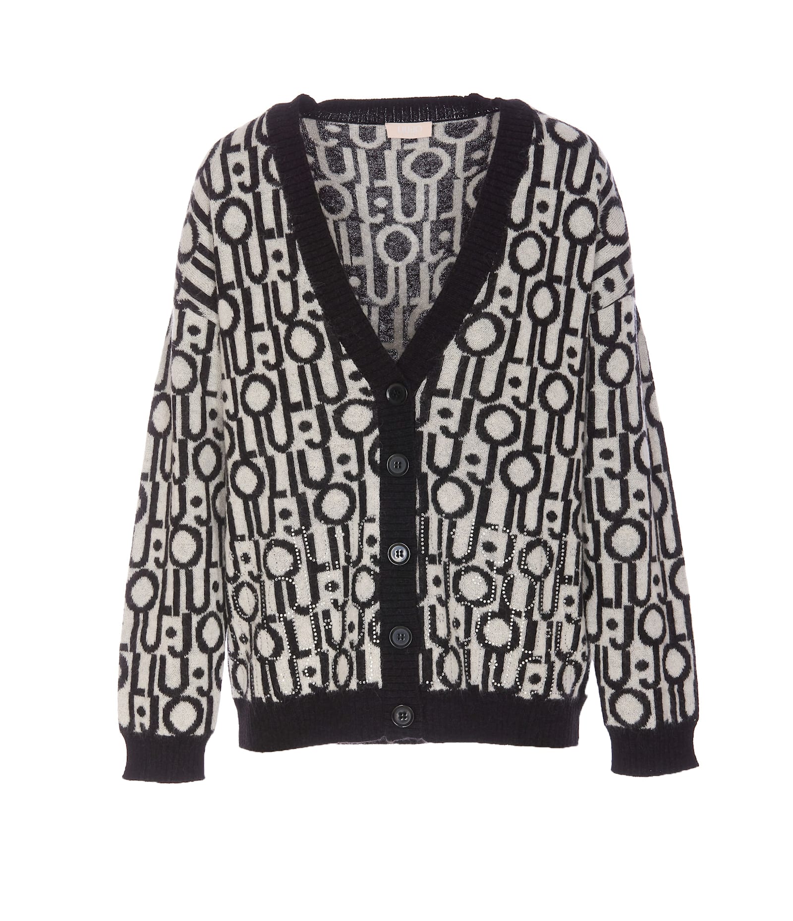 Liu •jo Logo Jacquard Cardigan In Nero