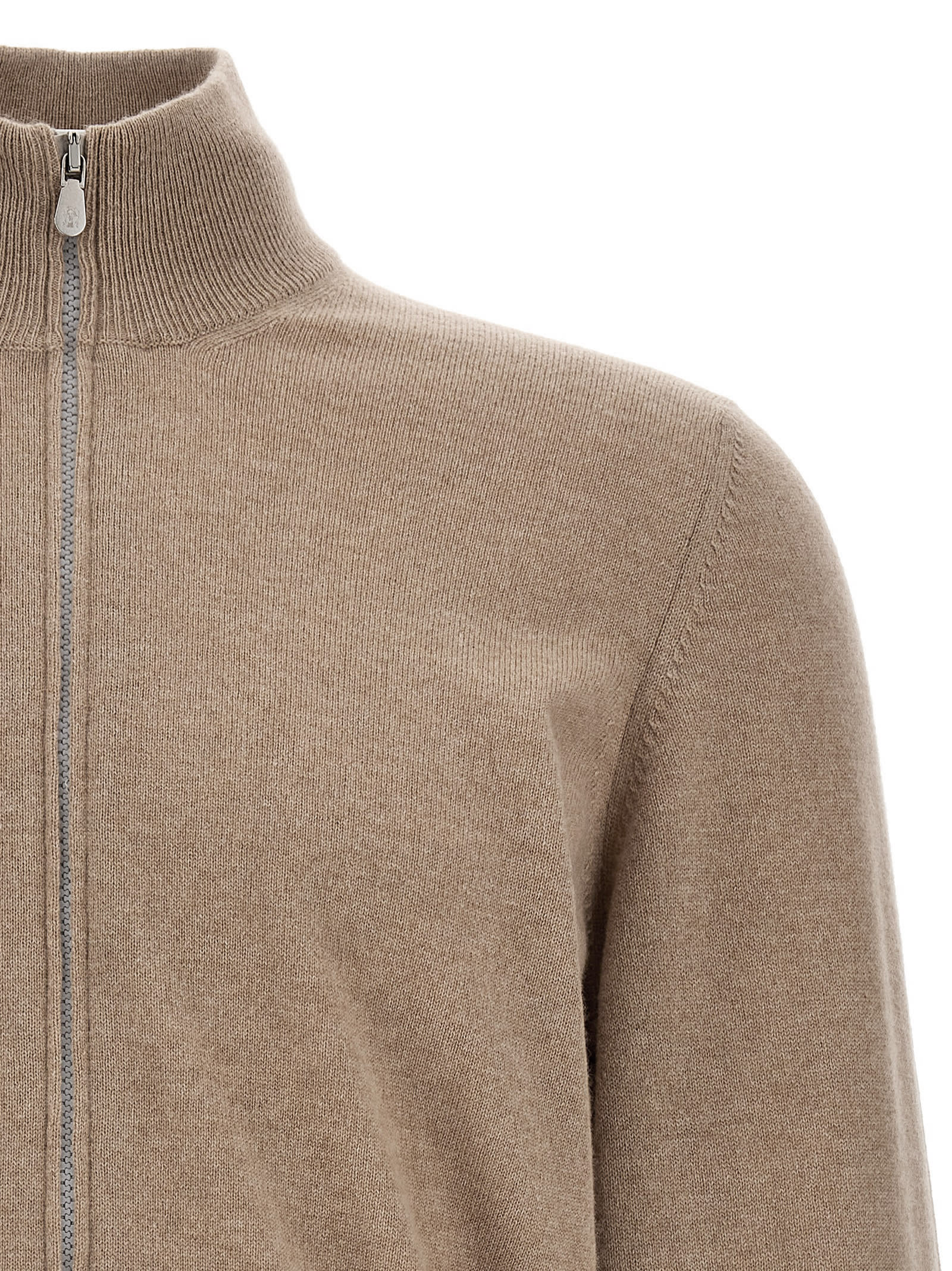 Brunello Cucinelli Zipper Cardigan High Collar In Neutral