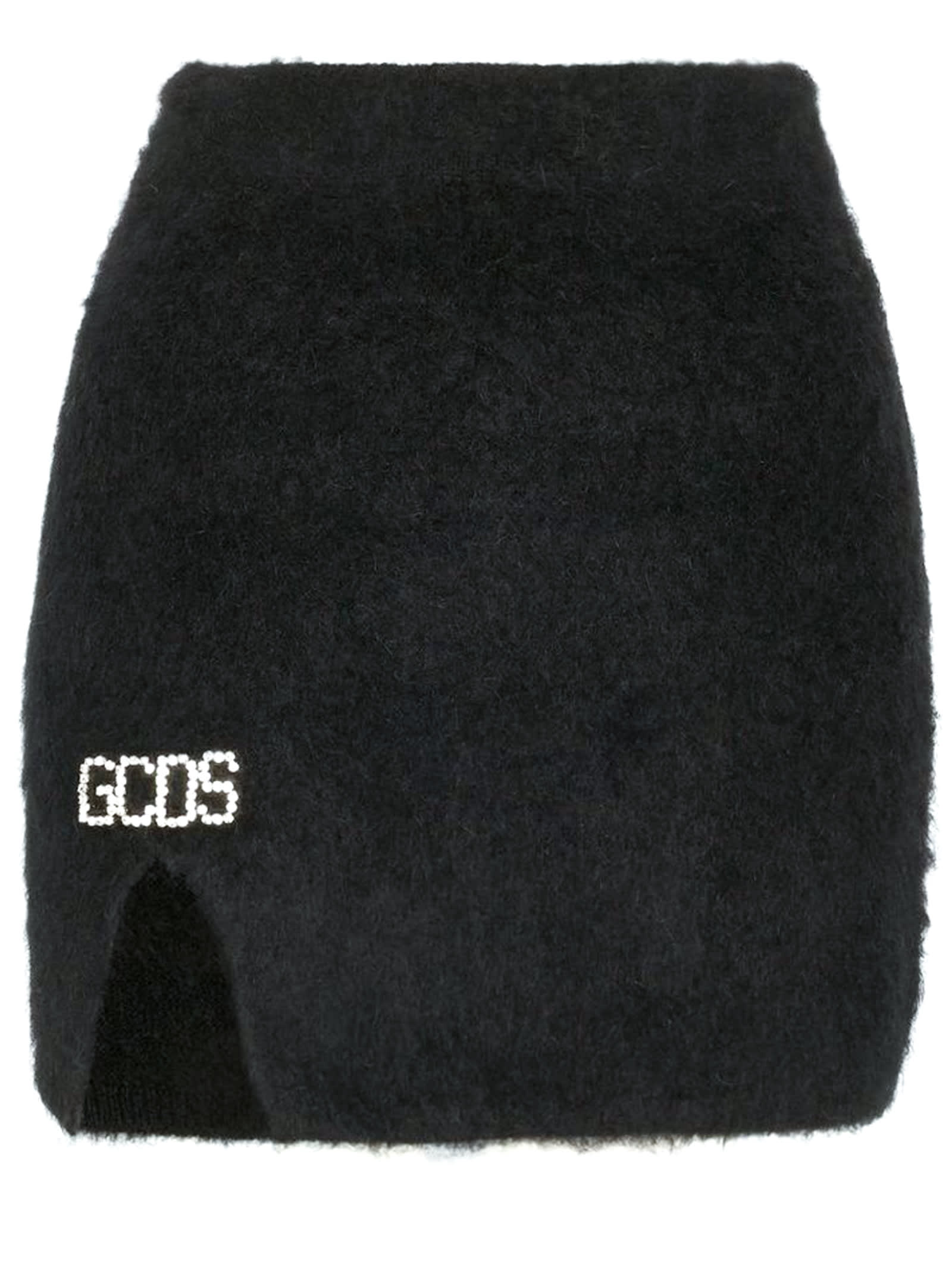 GCDS High-waisted Black Mohair Mini Skirt