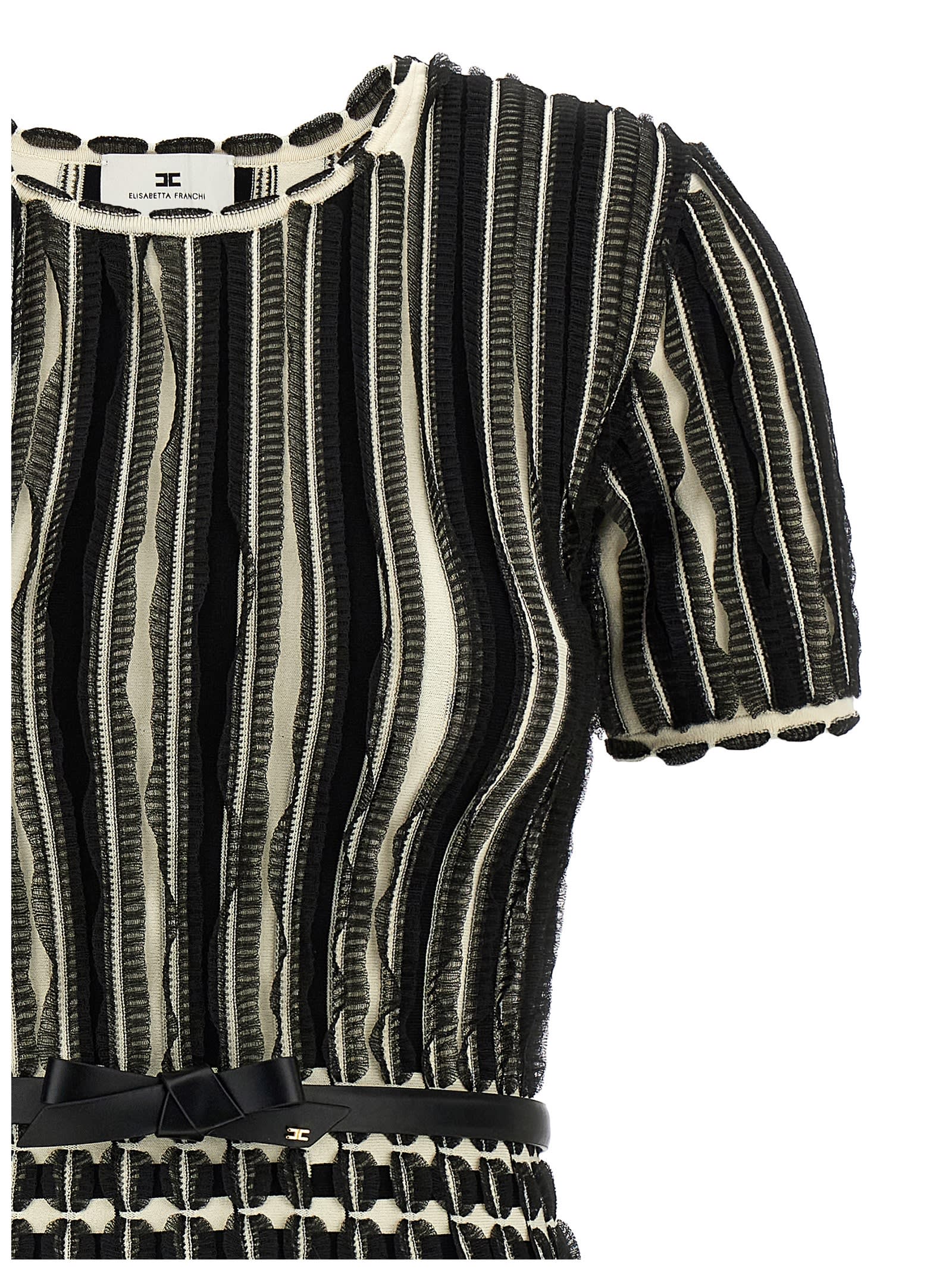 Elisabetta Franchi Viscose Dress With Micro-ruffles In White/black