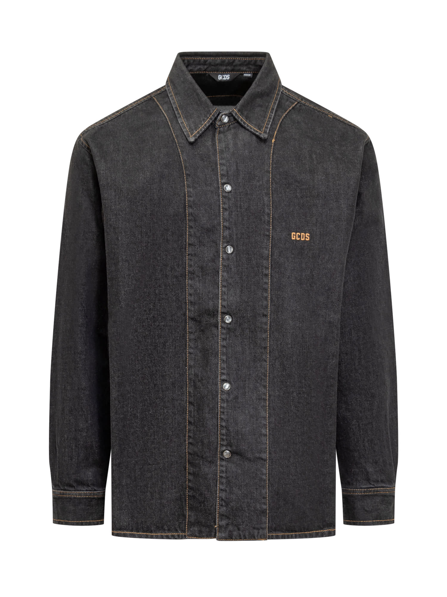 Shop Gcds Wirdo Denim Shirt In Black