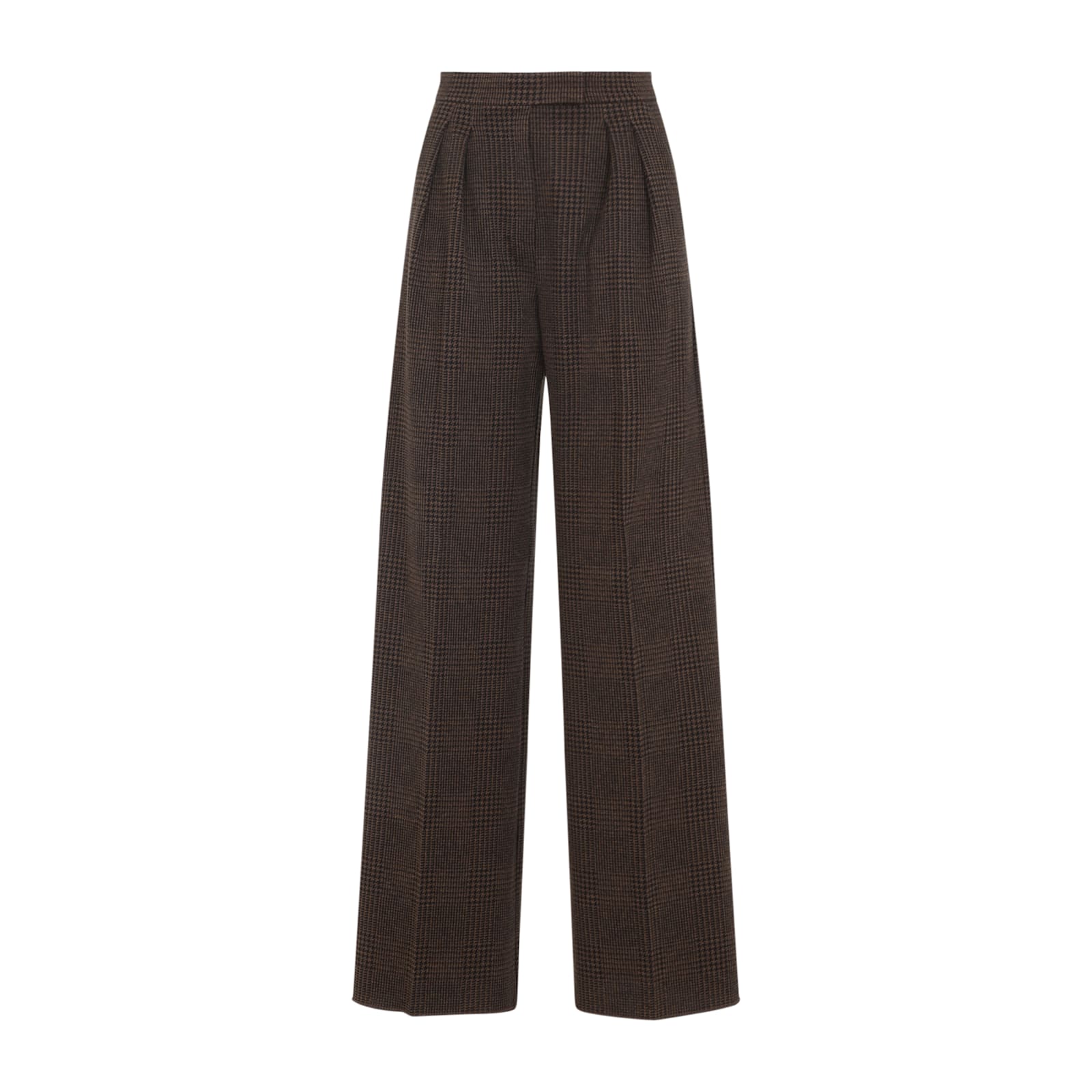 Max Mara Wide-leg Trousers With High Waist And Checkered Pattern In Brown