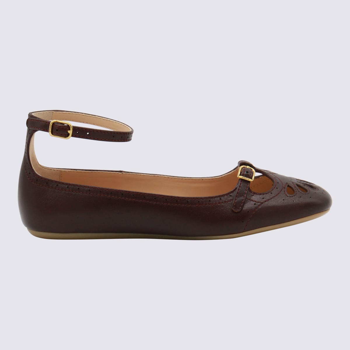 Chloé Chloe Misty Cut-out Leather Ballet Flats In Brown