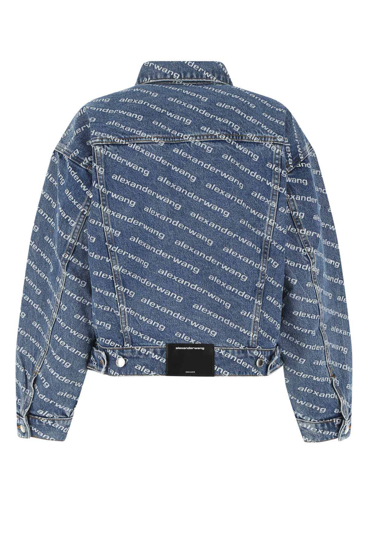 Shop Alexander Wang Printed Denim Jacket In Deepbluewhite