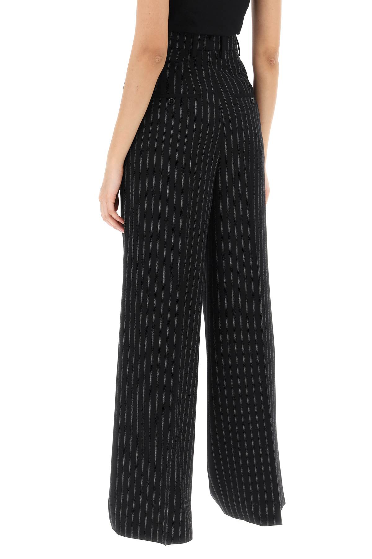 Shop Ami Alexandre Mattiussi Wide-legged Pinstripe Trousers With In Noir Craie (black)