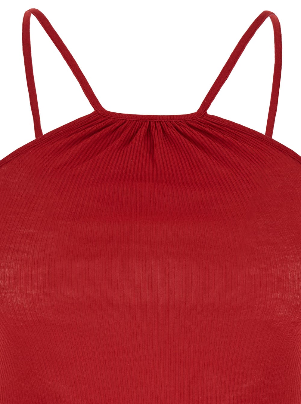 Shop Rick Owens Skorpio Red Tank Top With Halterneck In Ribbed Silk Blend Woman