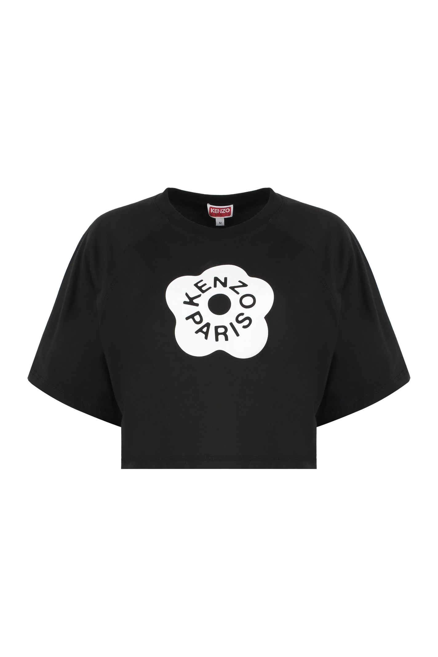 Shop Kenzo Cotton Crop Top With Logo In Black
