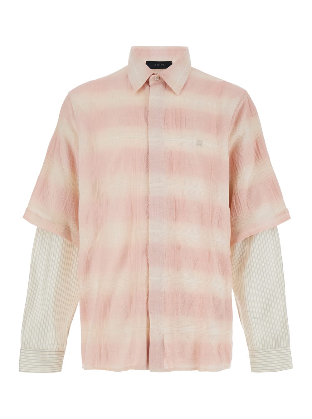 Shop Amiri Pink And White Shirt With Double-layer Sleeves In Cotton Blend Man