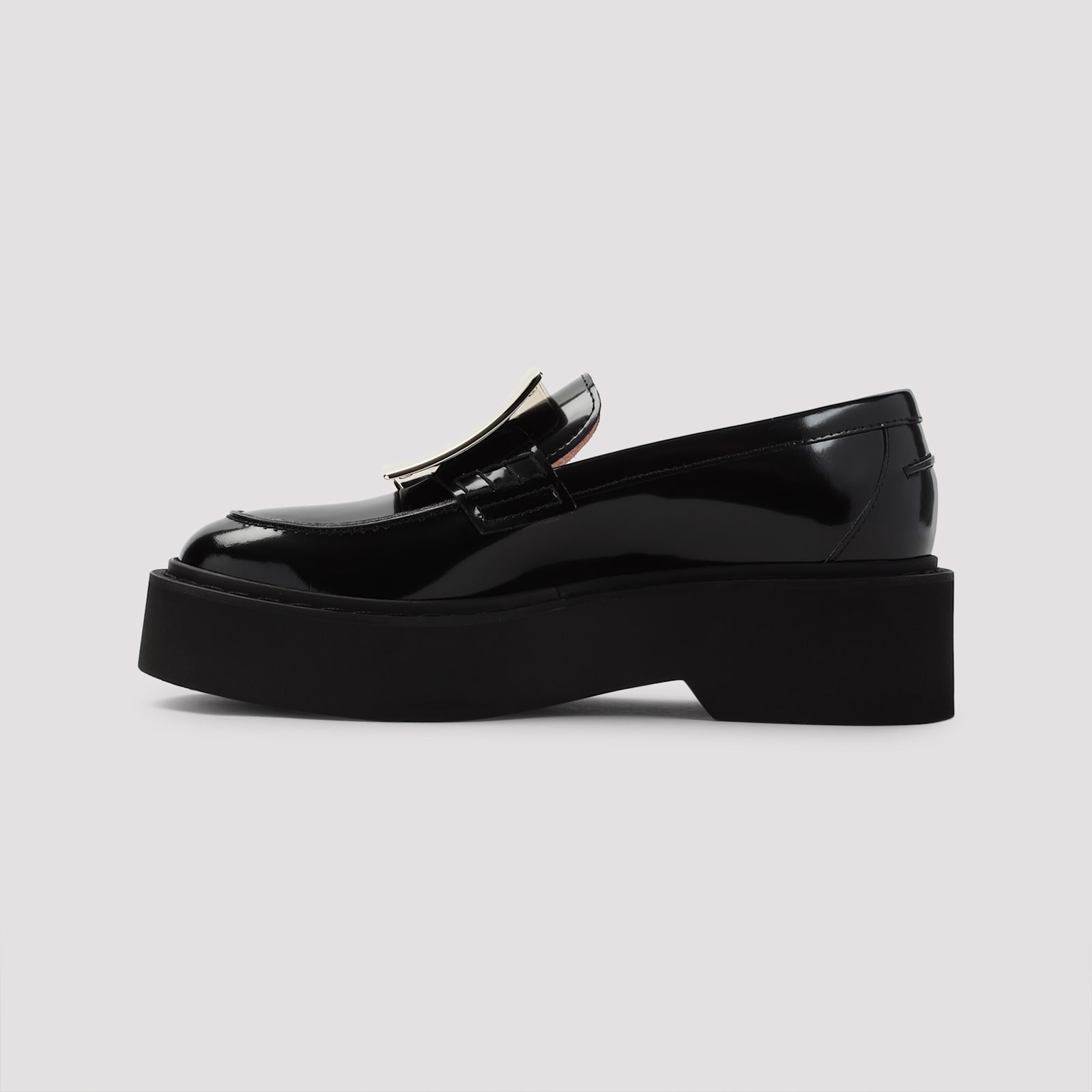 Roger Vivier Black Calfskin Rangers High Metal Loafer In Black