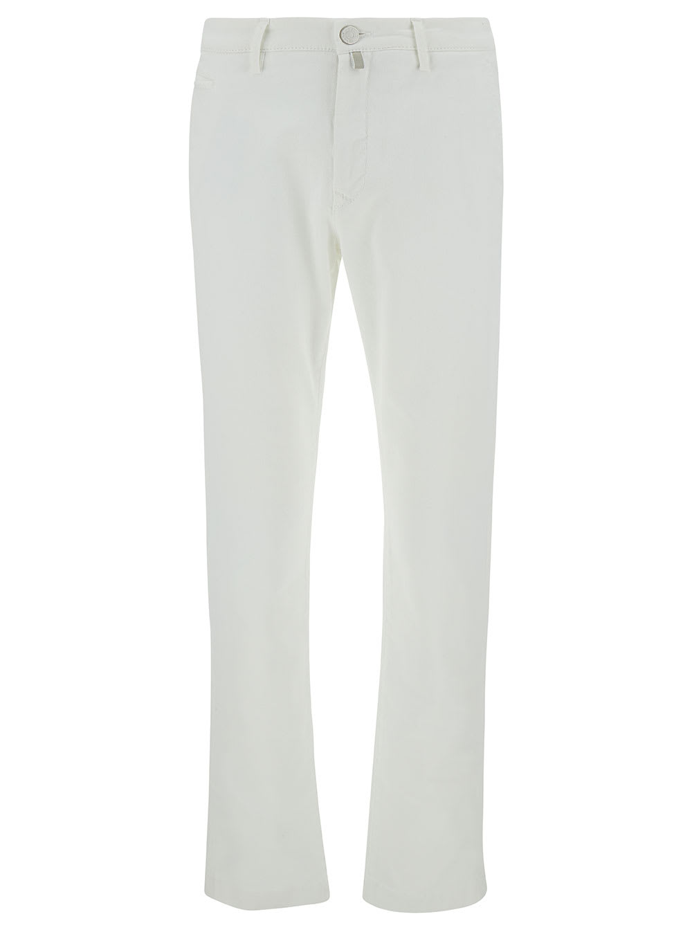 JACOB COHEN BOBBY SLIM WHITE PANTS WITH LOGO PATCH IN COTTON MAN