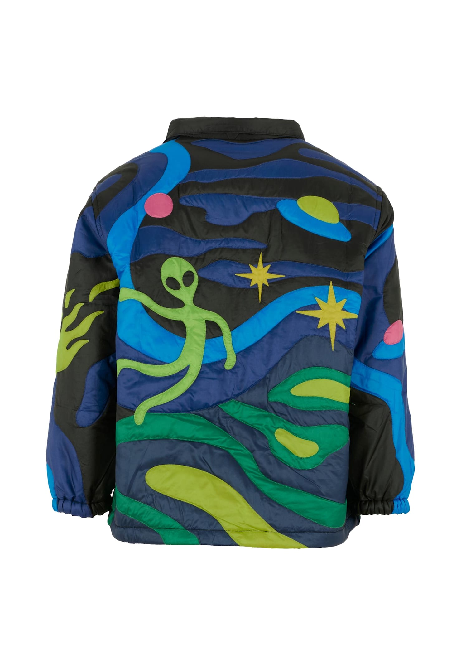 Molo Black Down Jacket For Boy With Alien In Multi