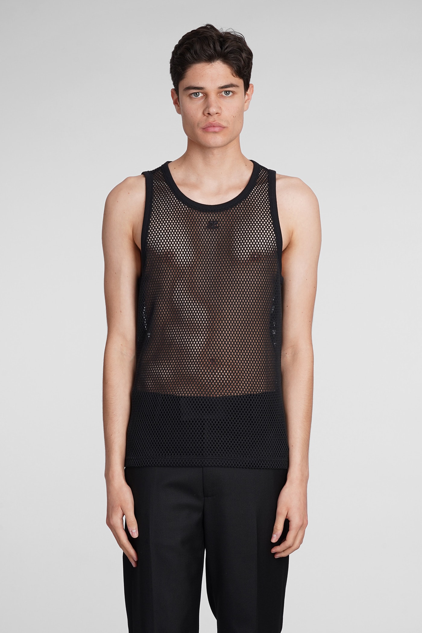 Courrèges Logo Embroidered Straight Hem Mesh Top
