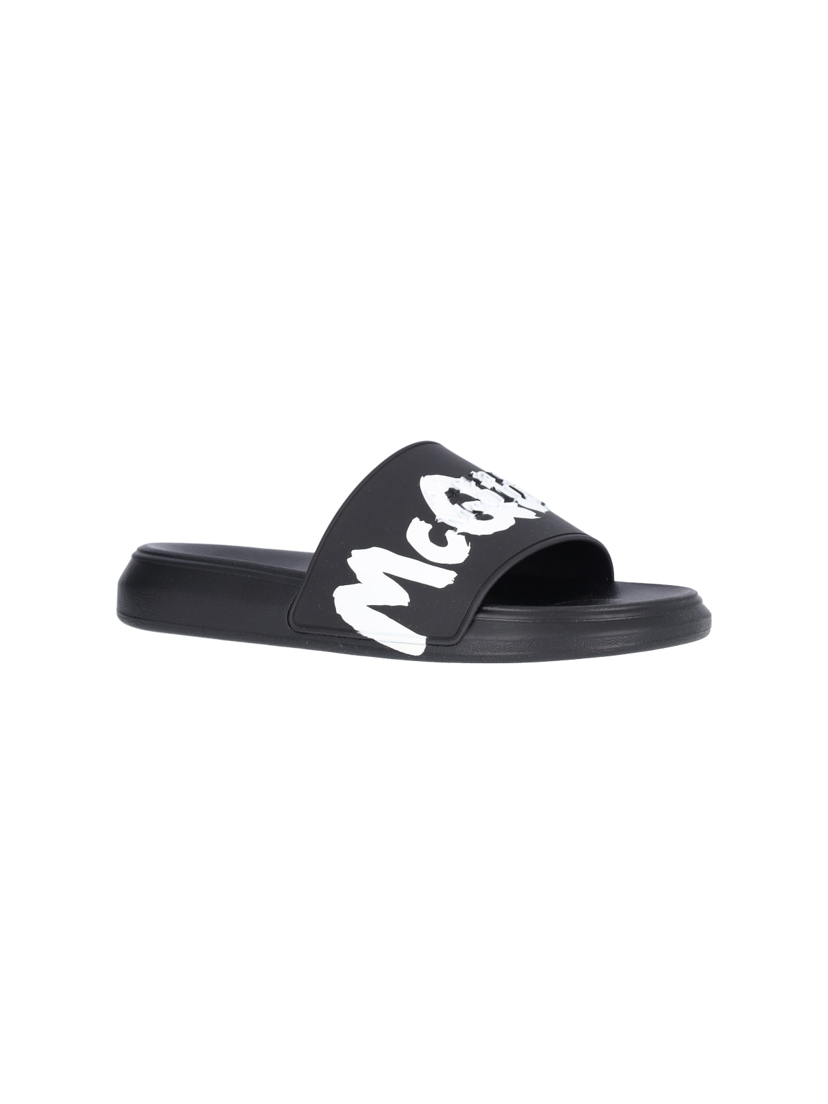 Shop Alexander Mcqueen Graffiti Rubber Sandals In Black