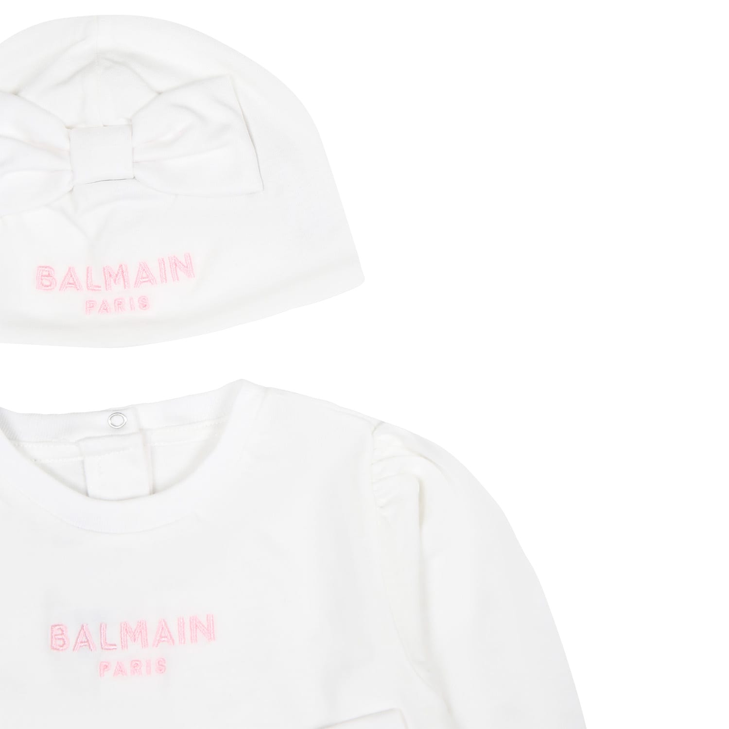 Shop Balmain White Babygrown For Baby Girl With Logo