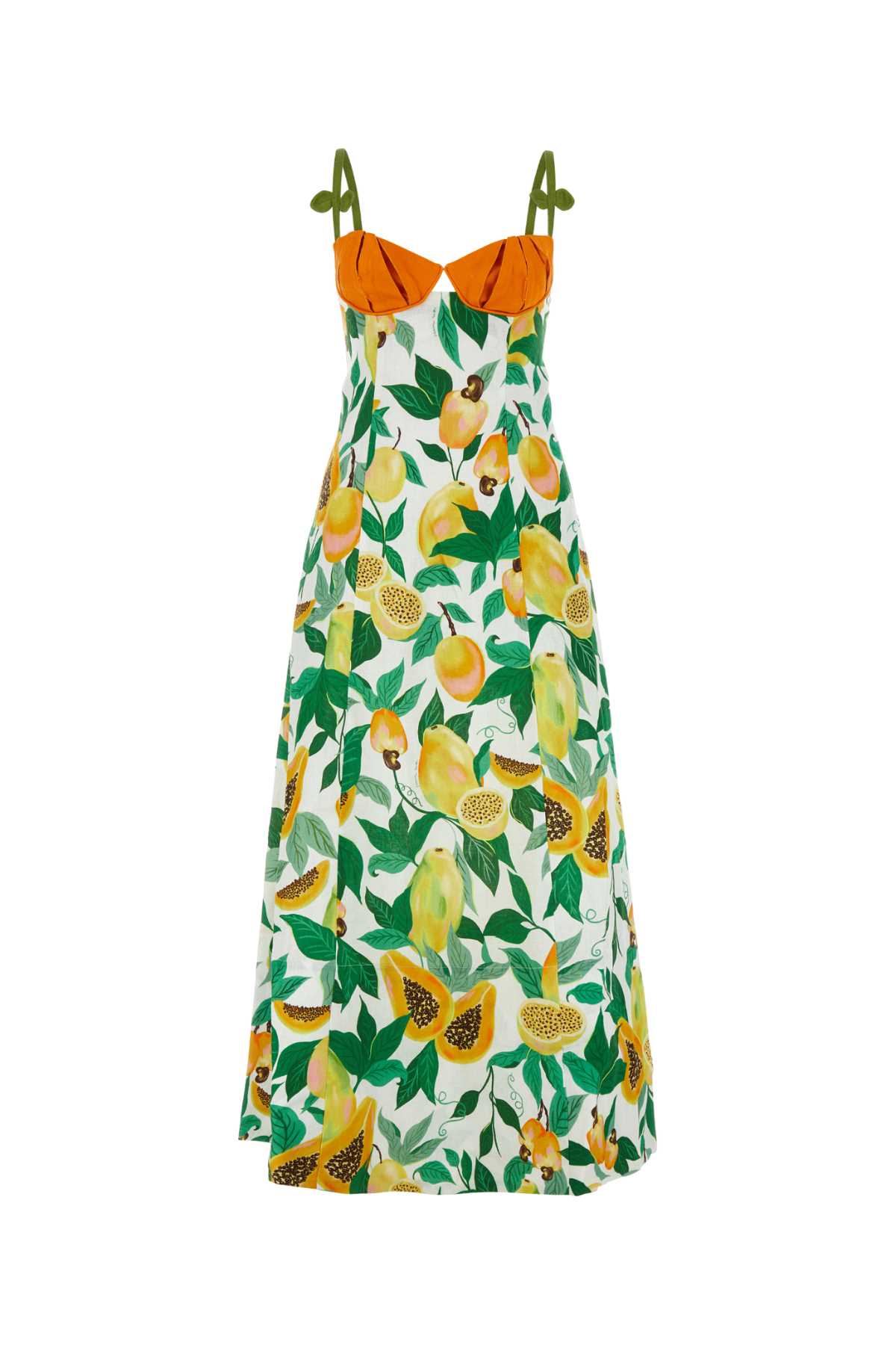 Shop Farm Rio Printed Linen Papaya Salad Dress In Papayasaladscarfoffwhite