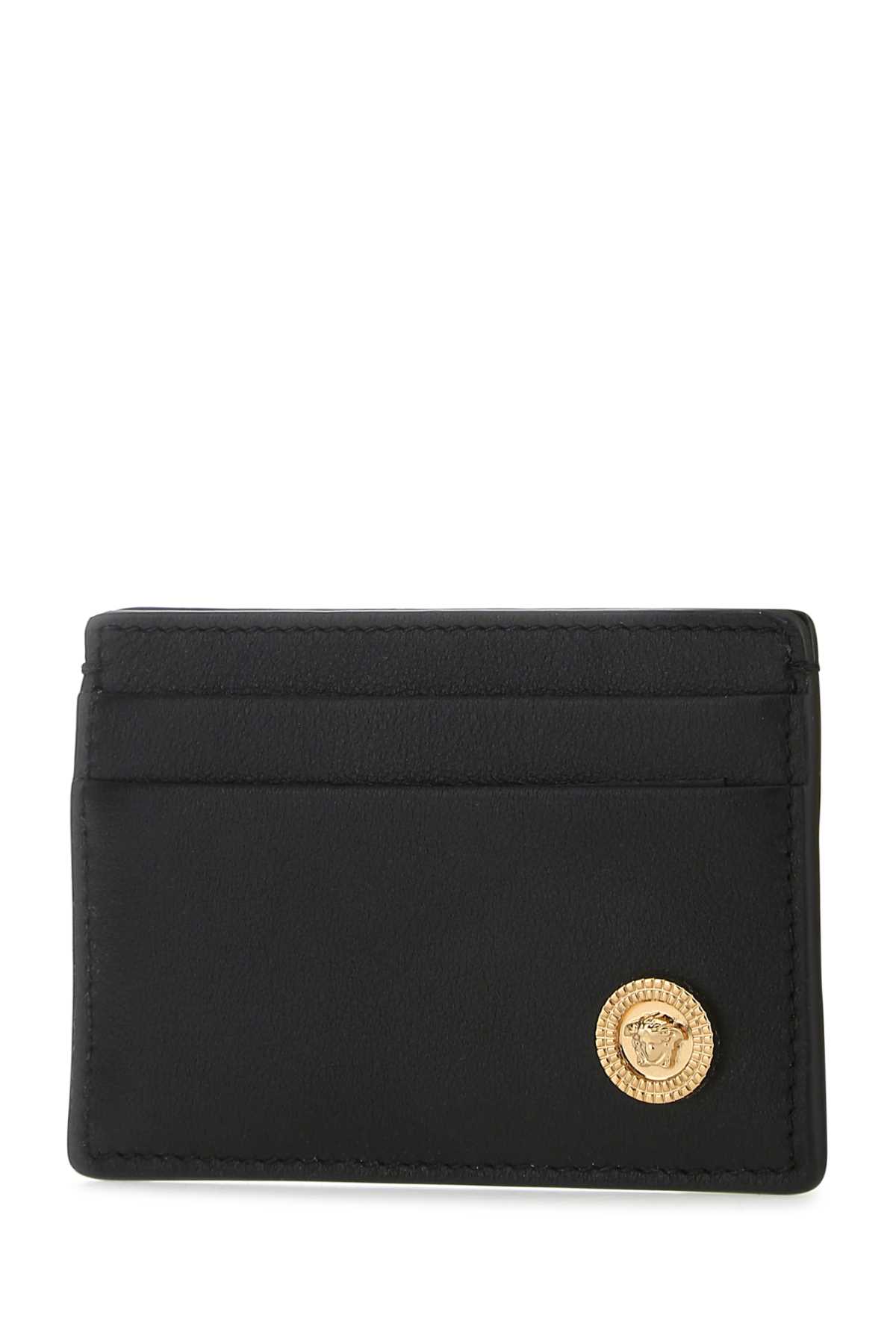 Versace Black Leather Card Holder In 1b00v