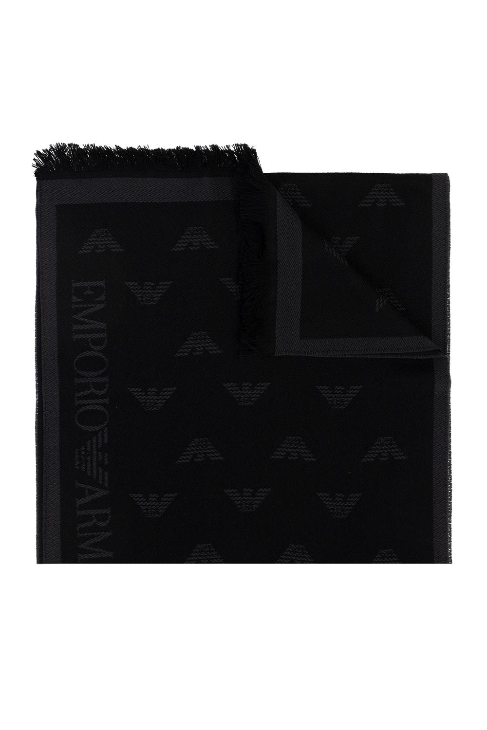 Emporio Armani Allover Logo Wool Scarf In Gray